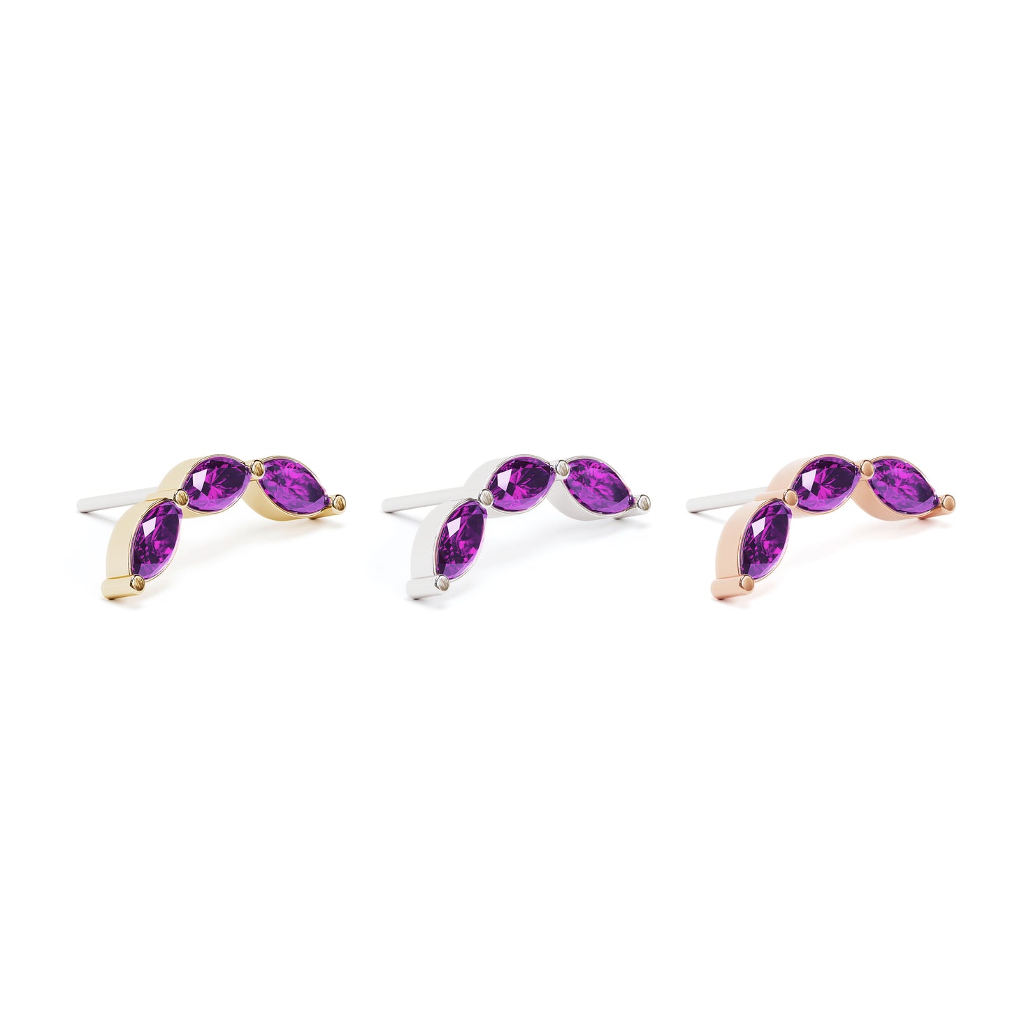 14K Gold Trio Marquise Amethyst Curved Threadless End