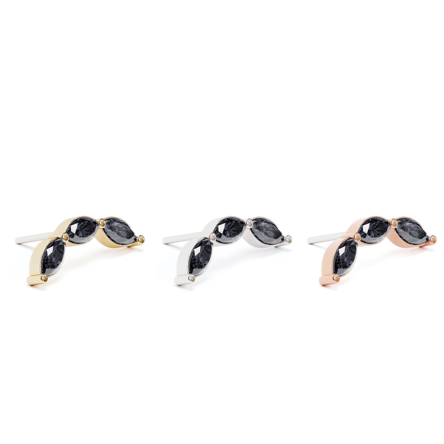 14K Gold Trio Marquise Black Diamond Curved Threadless End