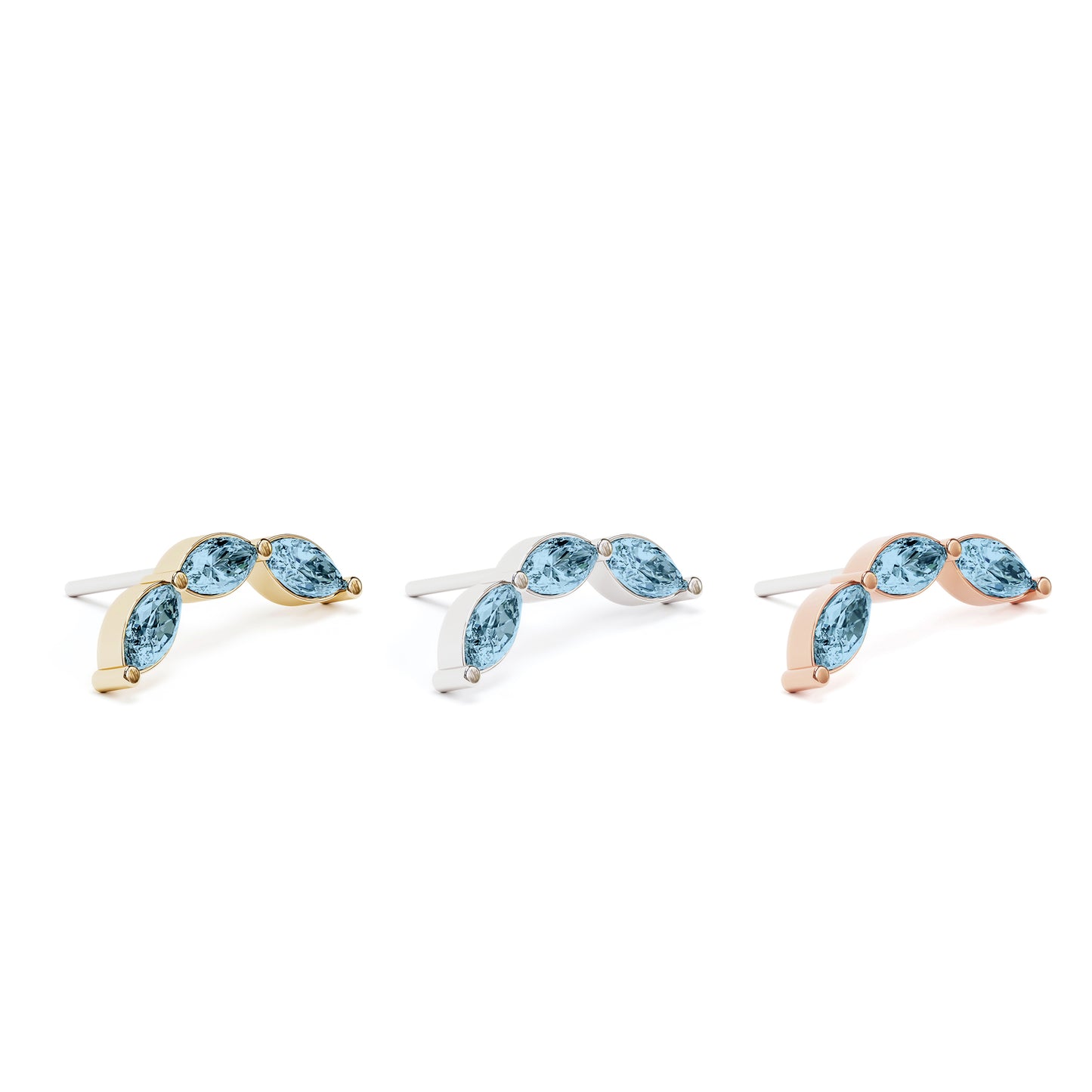 14K Gold Trio Marquise Blue Topaz Curved Threadless End