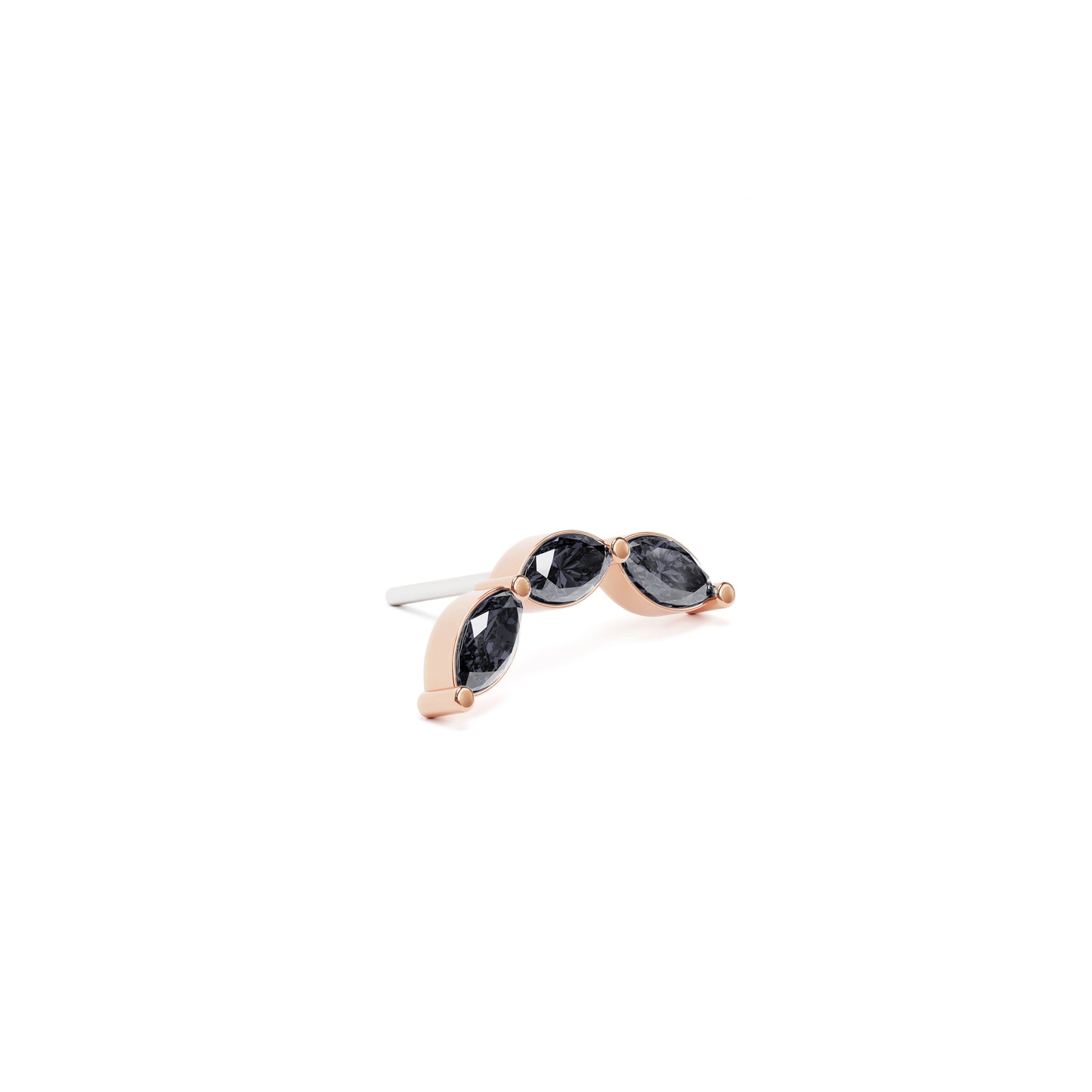 14K Gold Trio Marquise Black Diamond Curved Threadless End