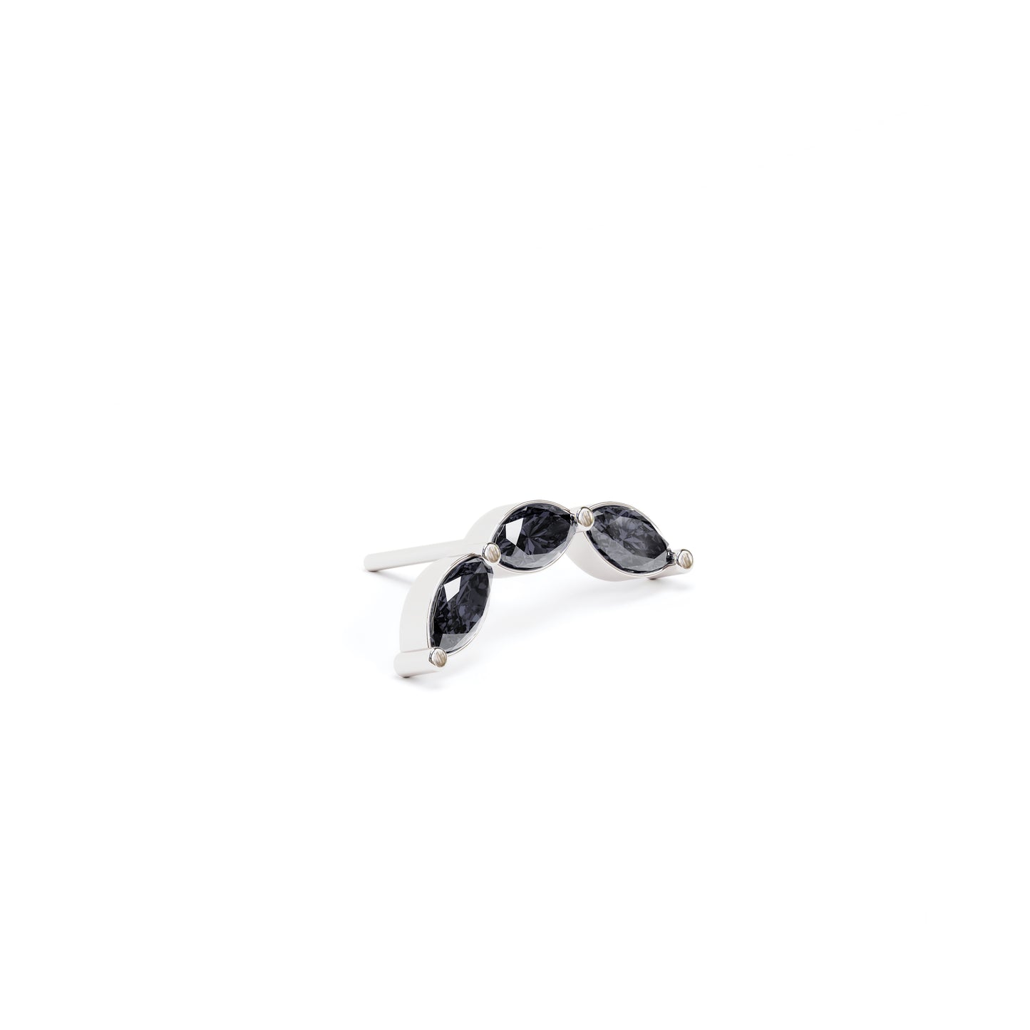 14K Gold Trio Marquise Black Diamond Curved Threadless End