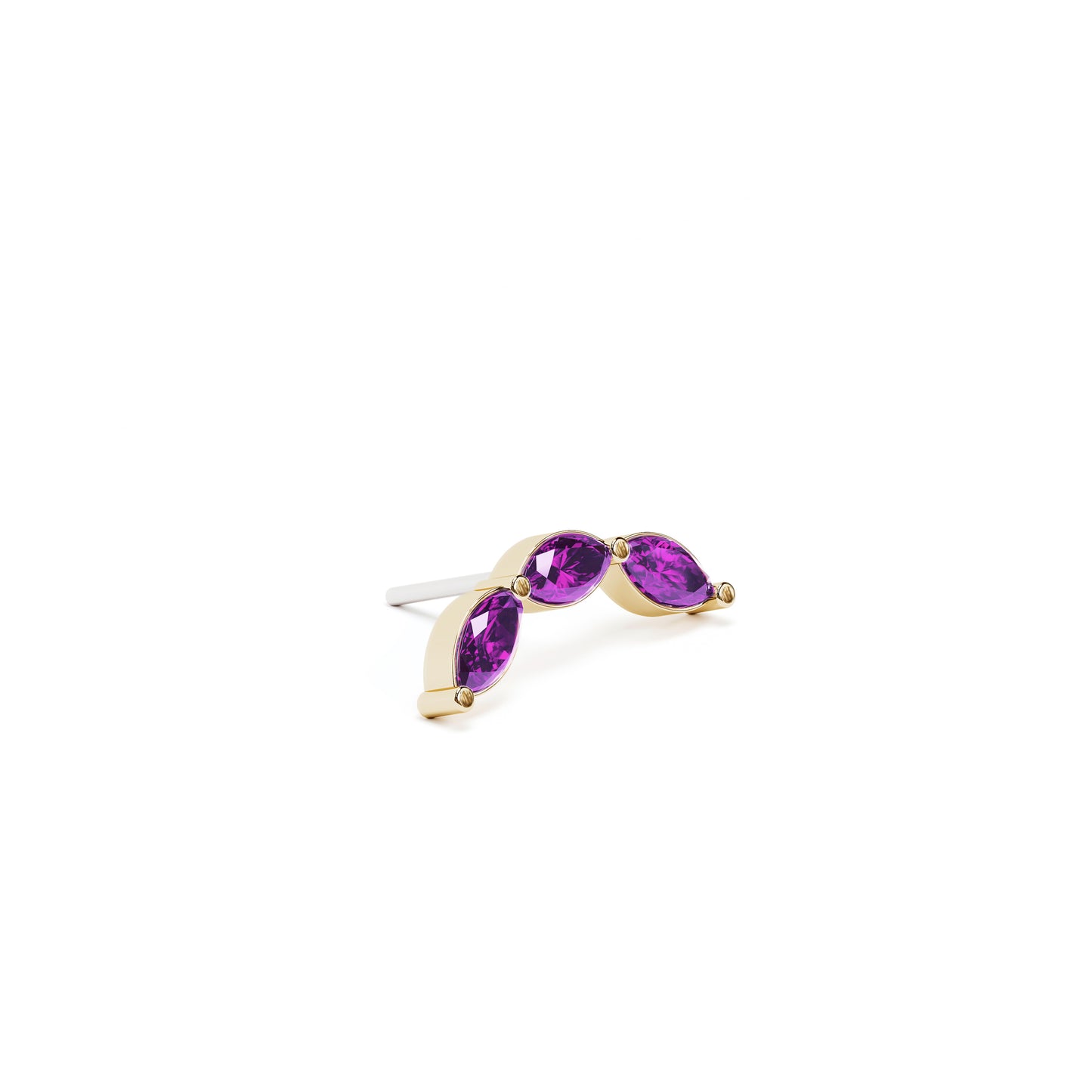 14K Gold Trio Marquise Amethyst Curved Threadless End