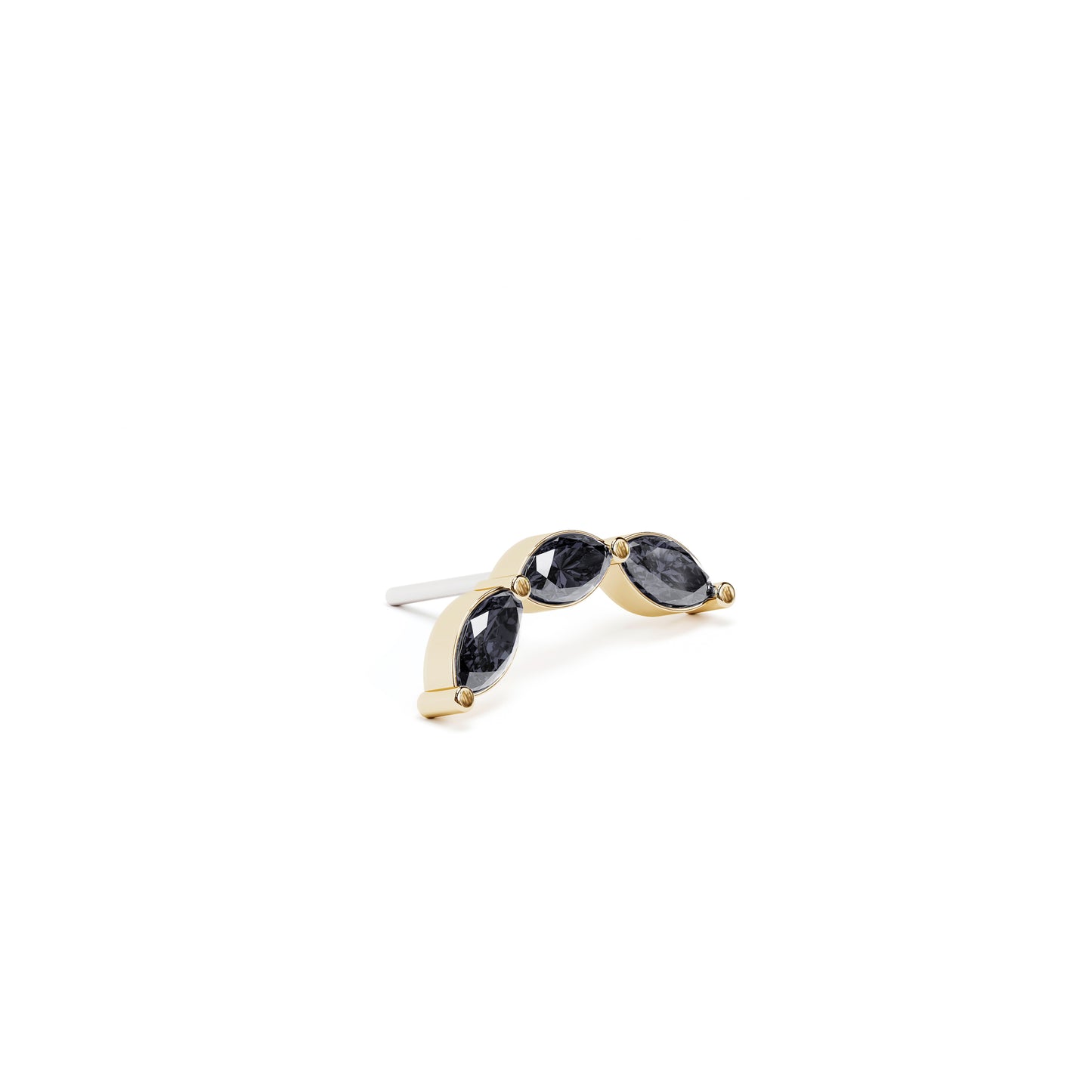 14K Gold Trio Marquise Black Diamond Curved Threadless End