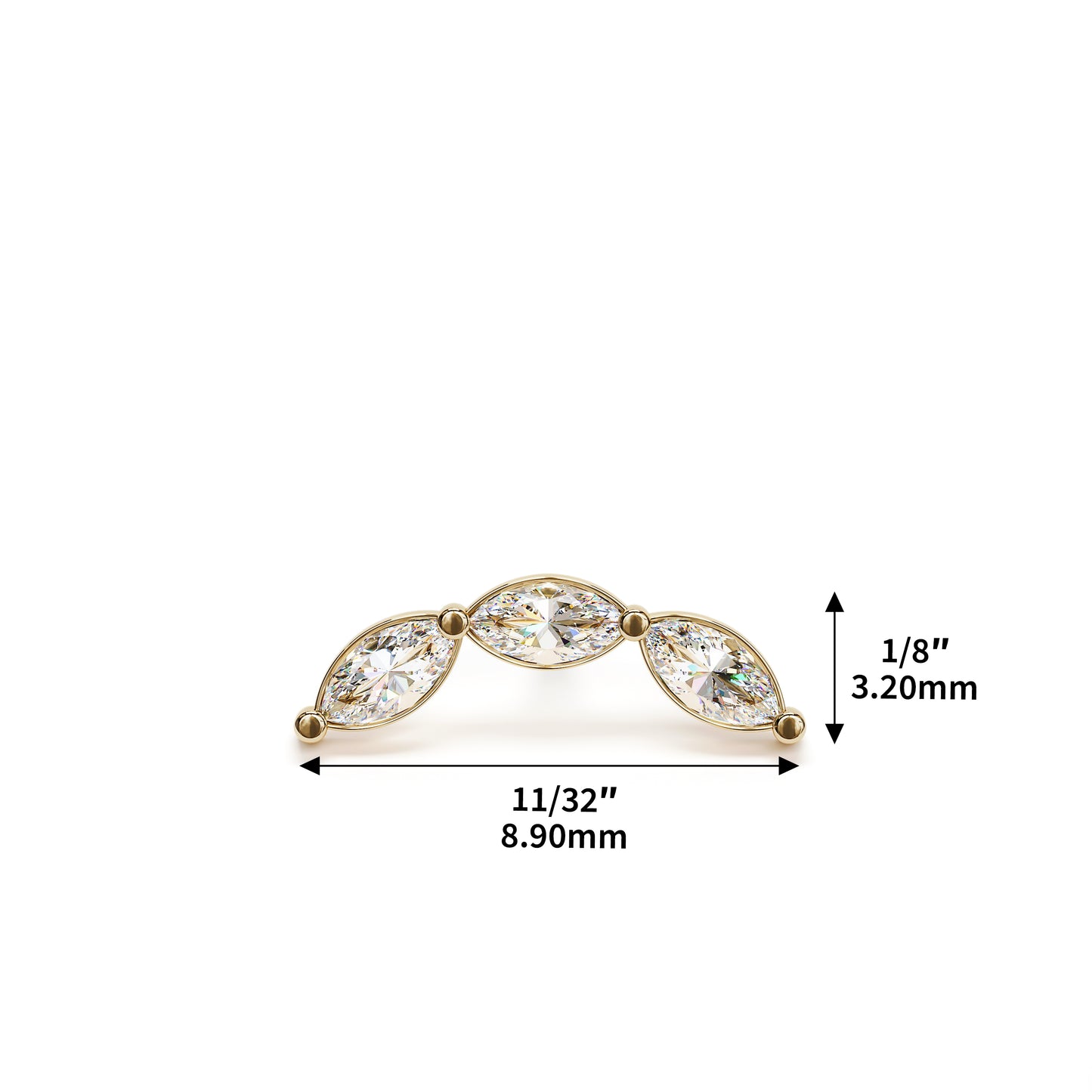 14K Gold Trio Marquise Diamond Curved Threadless End