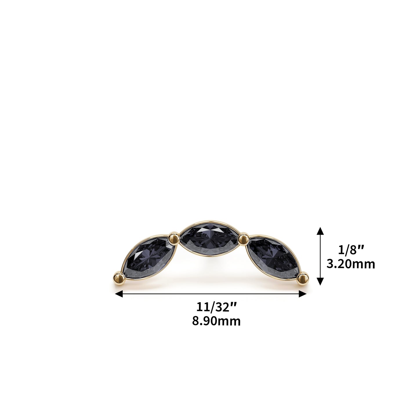 14K Gold Trio Marquise Black Diamond Curved Threadless End