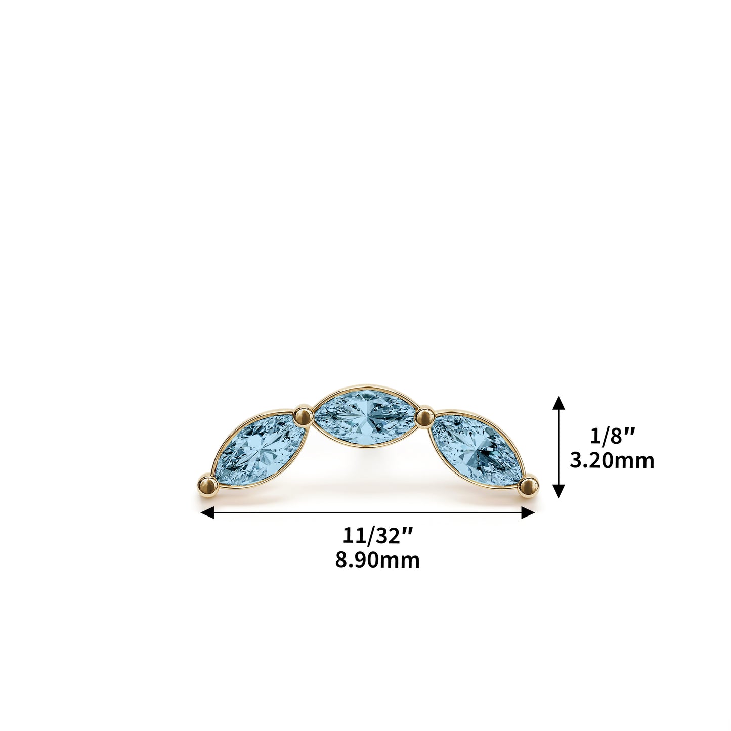 14K Gold Trio Marquise Blue Topaz Curved Threadless End