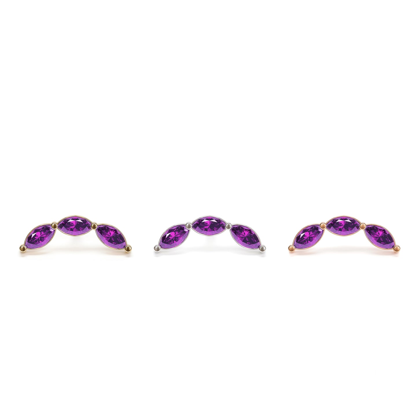 14K Gold Trio Marquise Amethyst Curved Threadless End