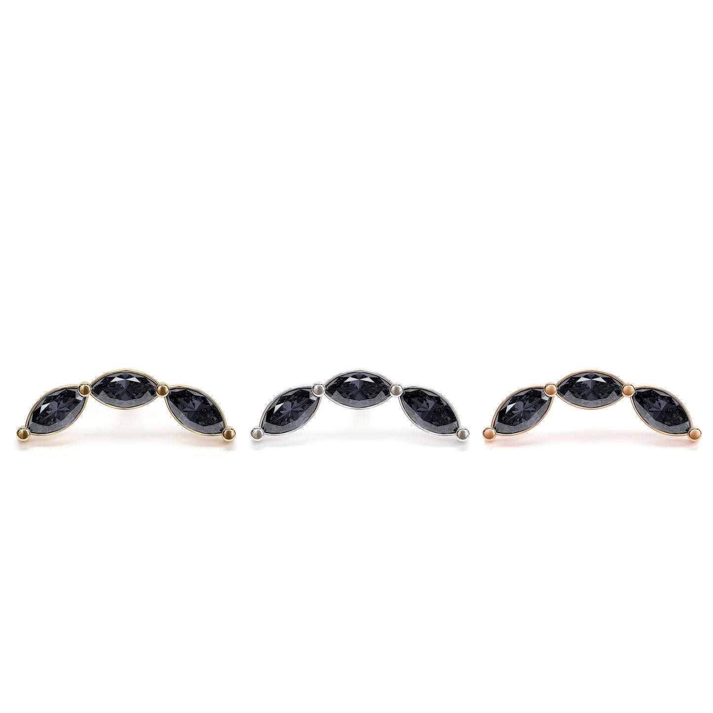 14K Gold Trio Marquise Black Diamond Curved Threadless End