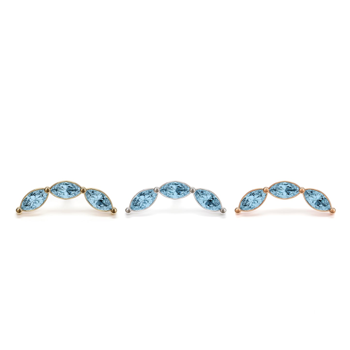 14K Gold Trio Marquise Blue Topaz Curved Threadless End