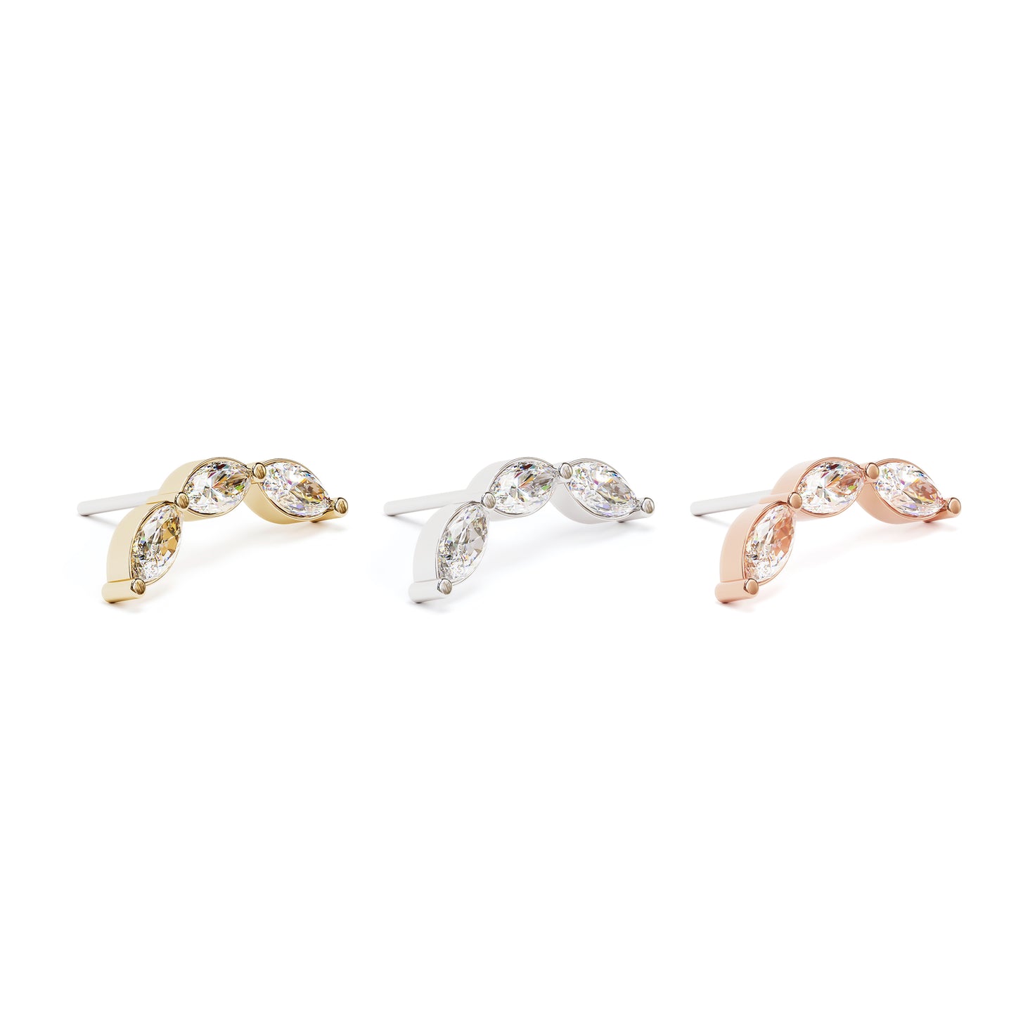 14K Gold Trio Marquise Diamond Curved Threadless End