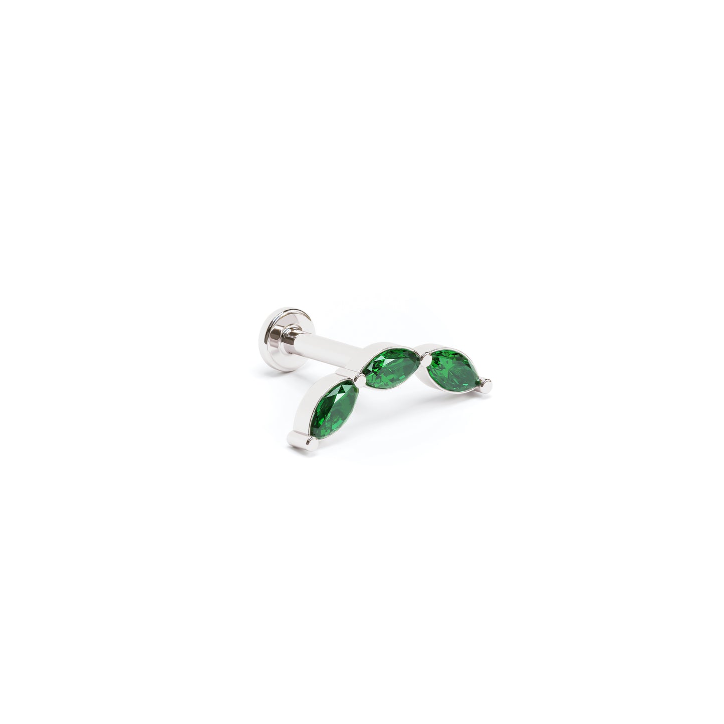 14K Gold Trio Marquise Emerald Curved Stud