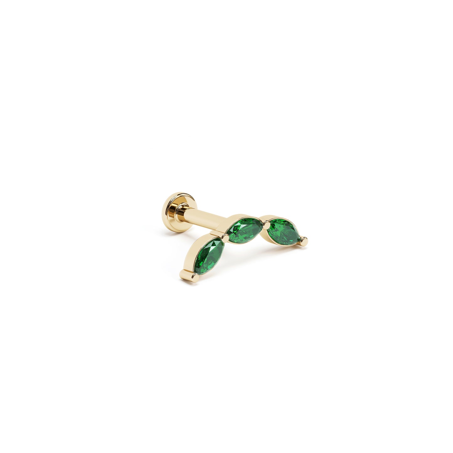14K Gold Trio Marquise Emerald Curved Stud