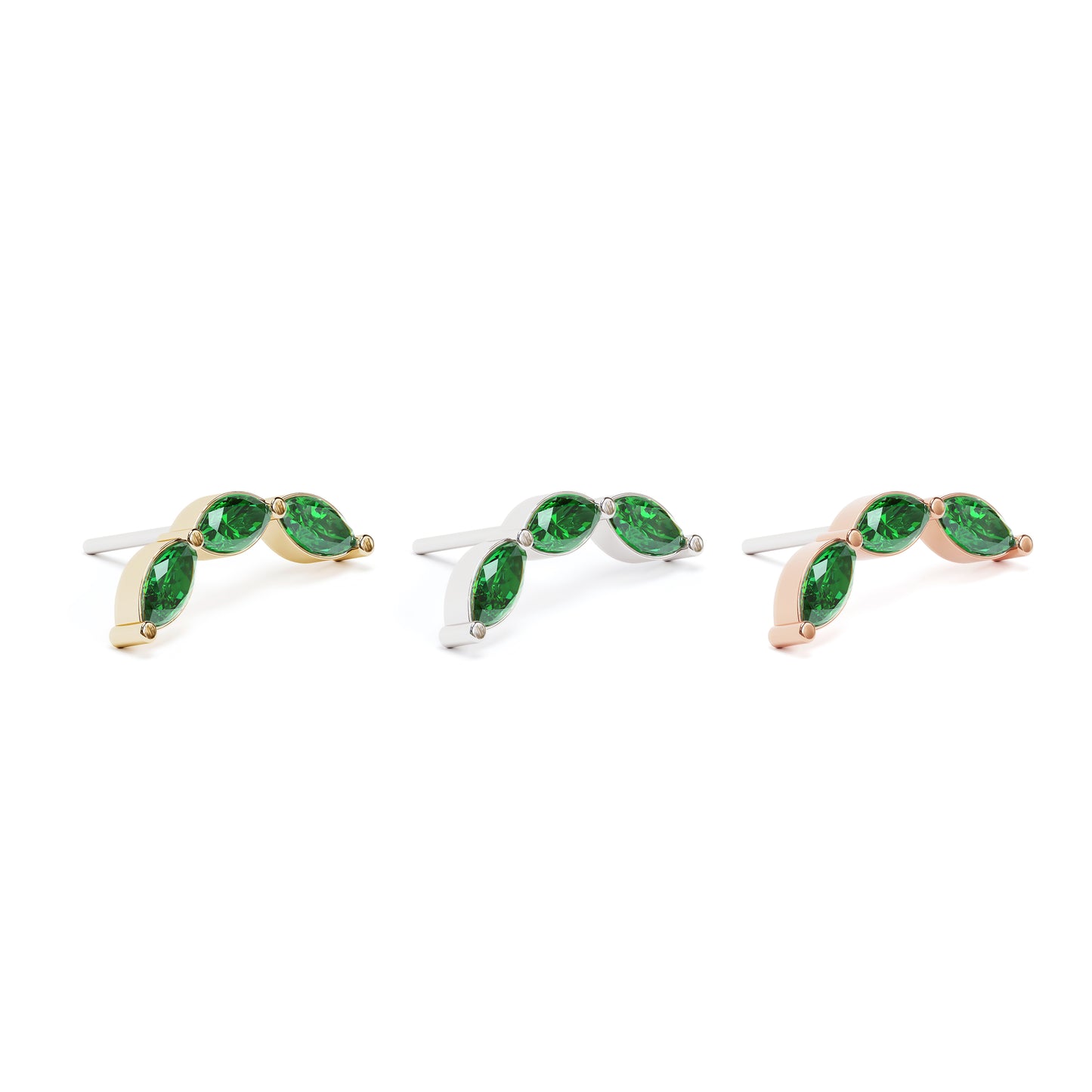 14K Gold Trio Marquise Emerald Curved Threadless End