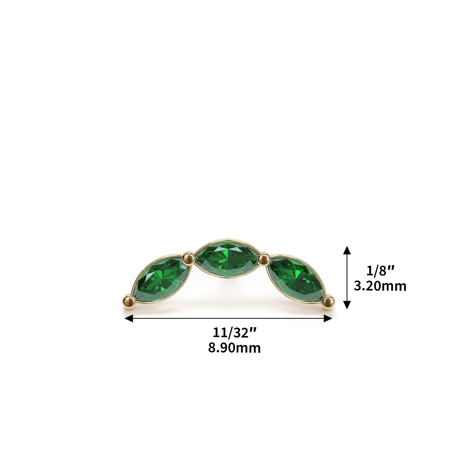 14K Gold Trio Marquise Emerald Curved Threadless End