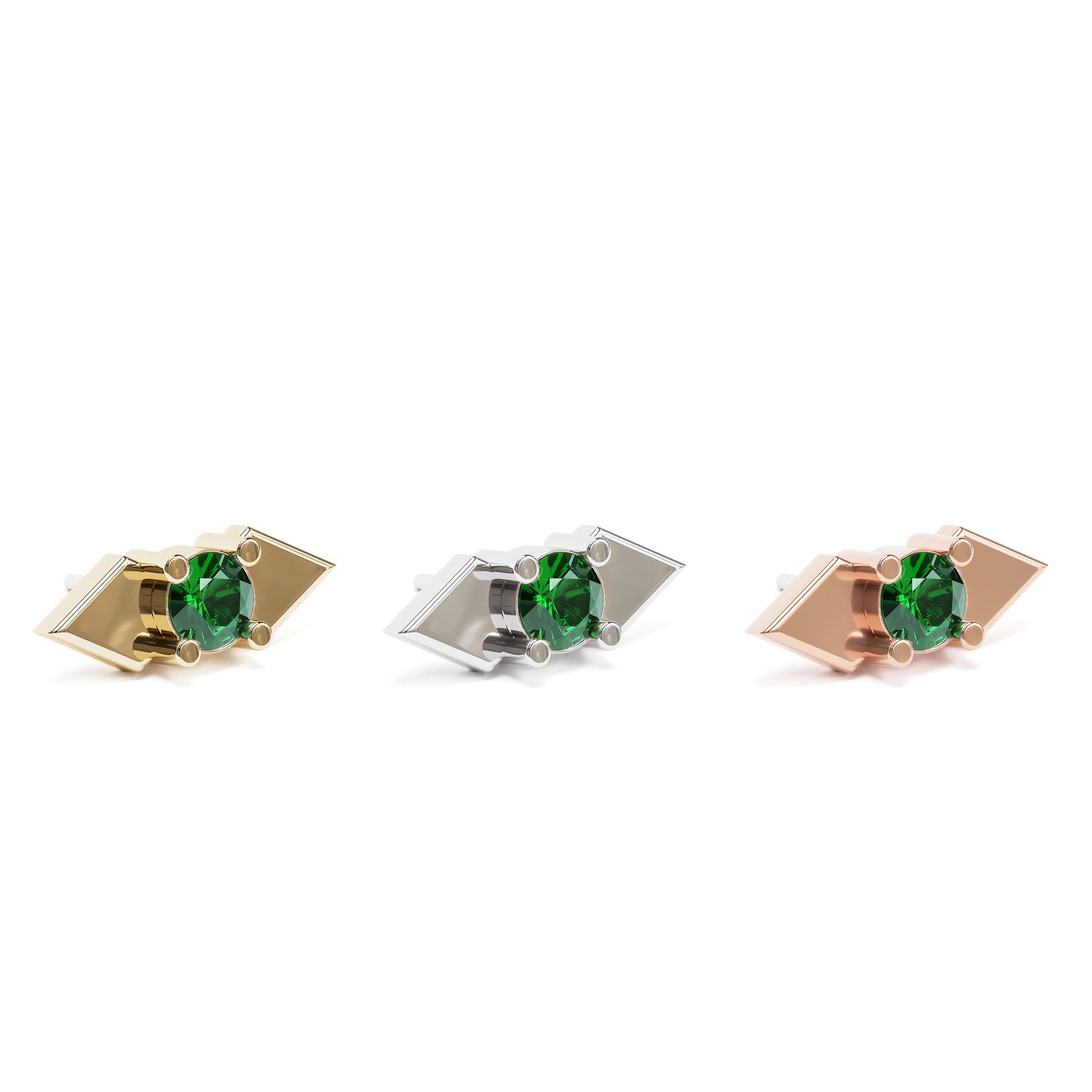 14K Gold Emerald Double Spike Threadless End