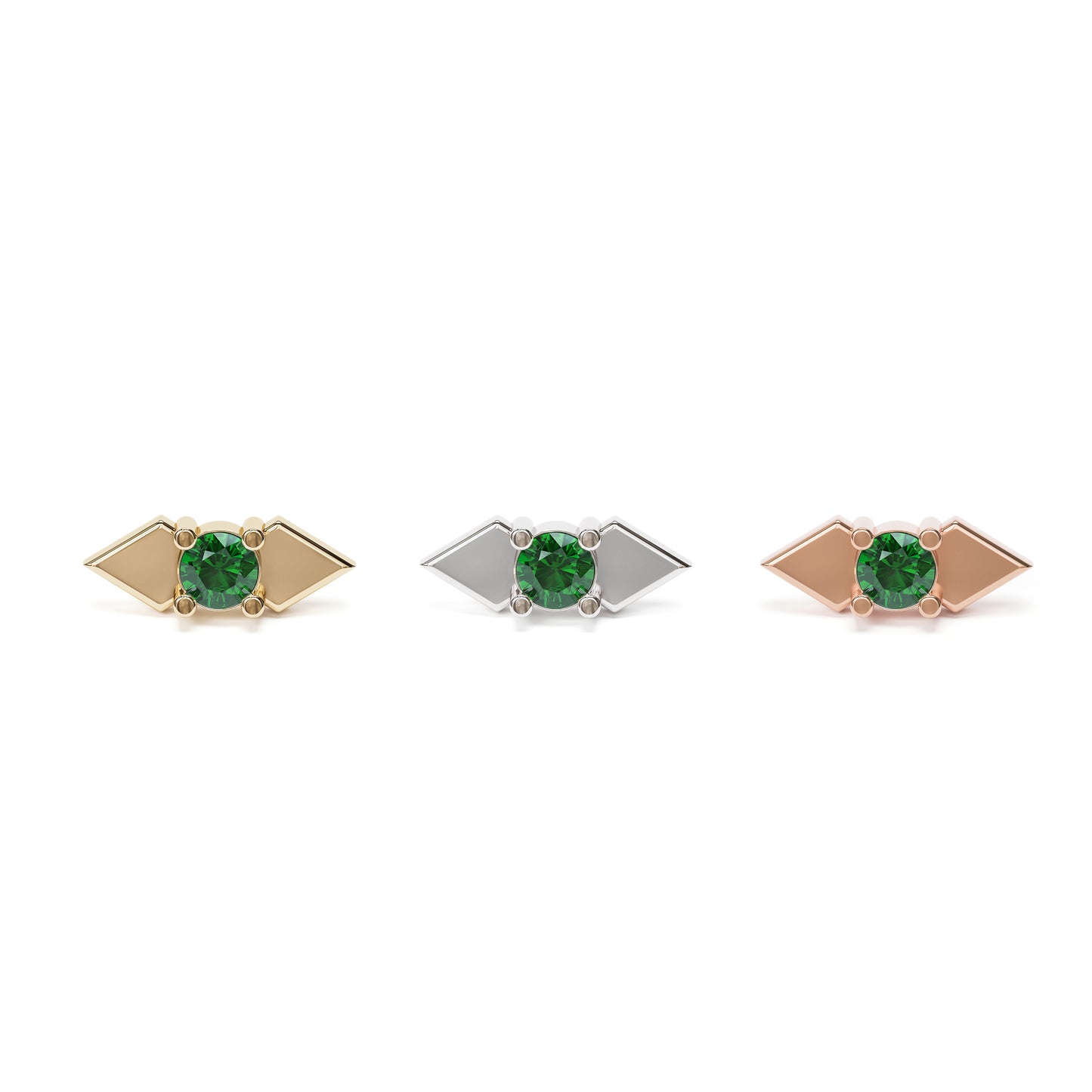 14K Gold Emerald Double Spike Threadless End