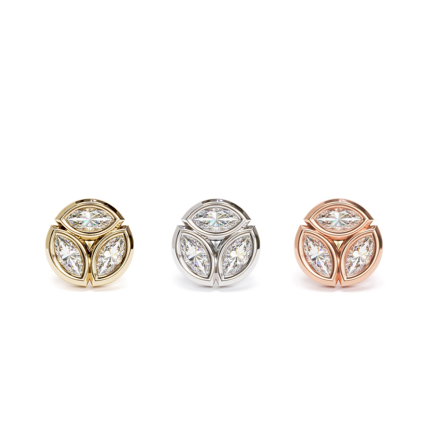 14K Gold Trio Marquise Diamond Circle Threadless End