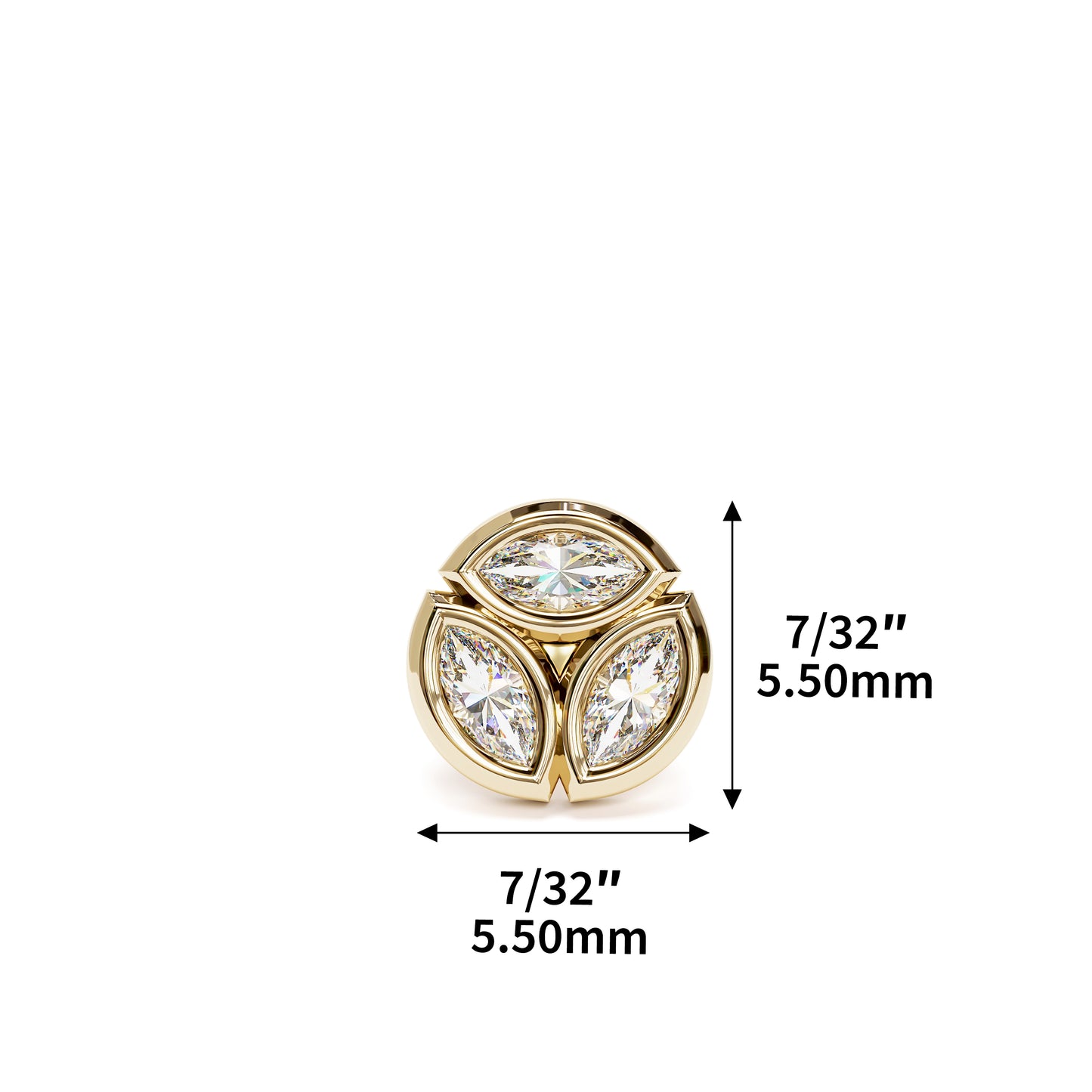 14K Gold Trio Marquise Diamond Circle Threadless End