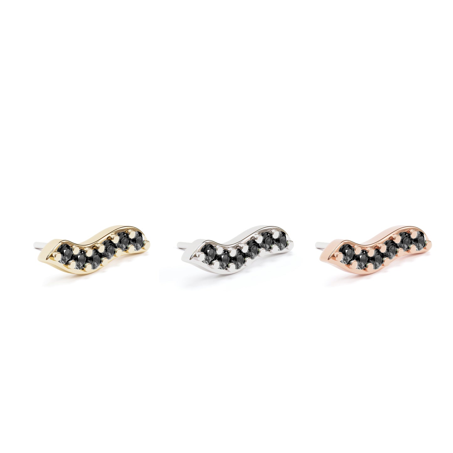 14K Gold Black Diamond Wave Threadless End