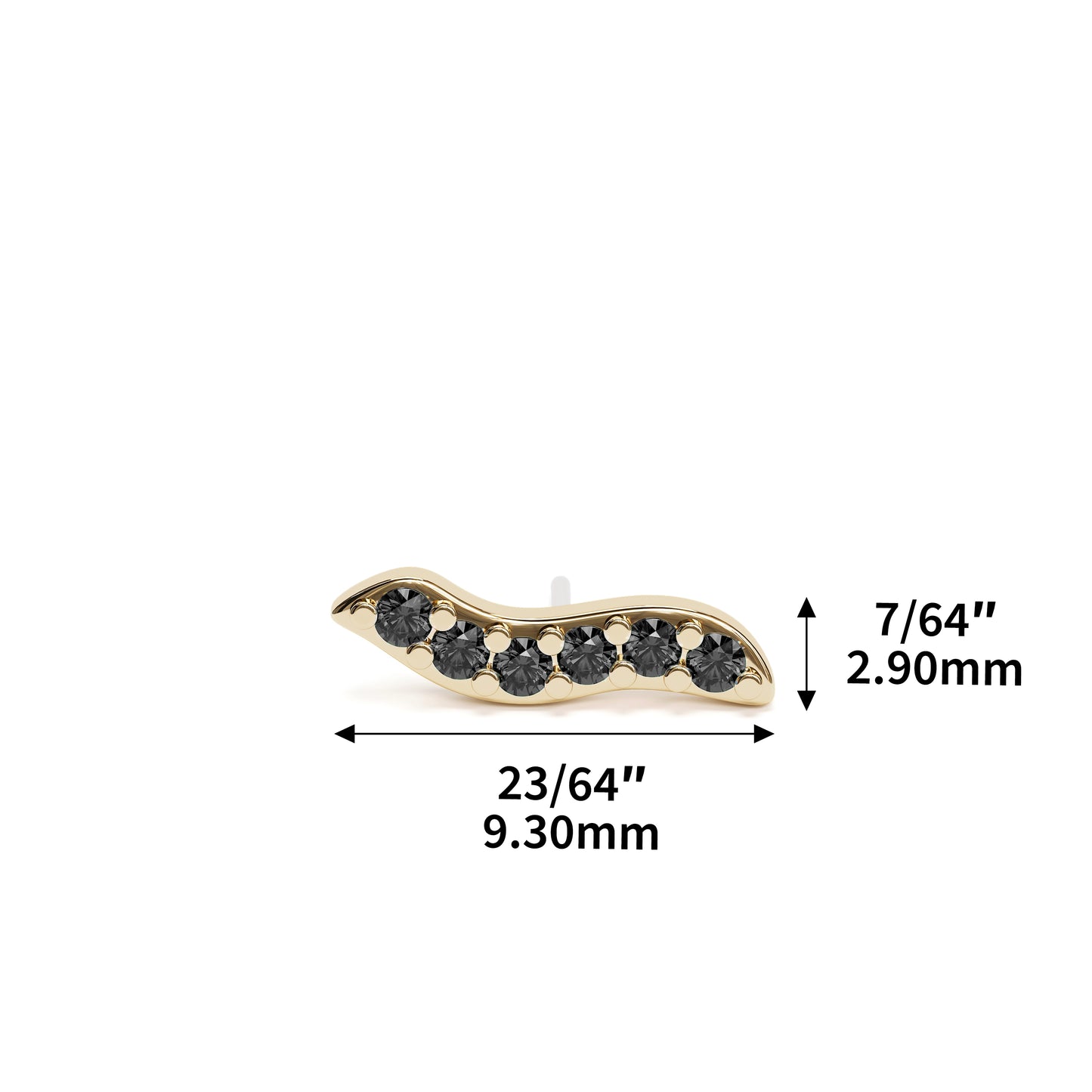 14K Gold Black Diamond Wave Threadless End