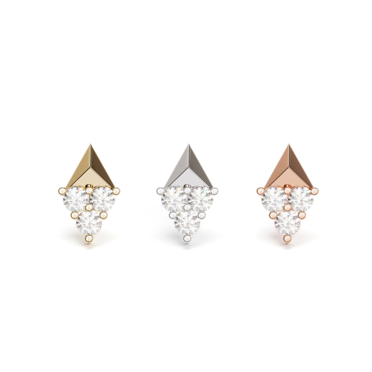 14K Gold Trio Diamond Pyramid Threadless End