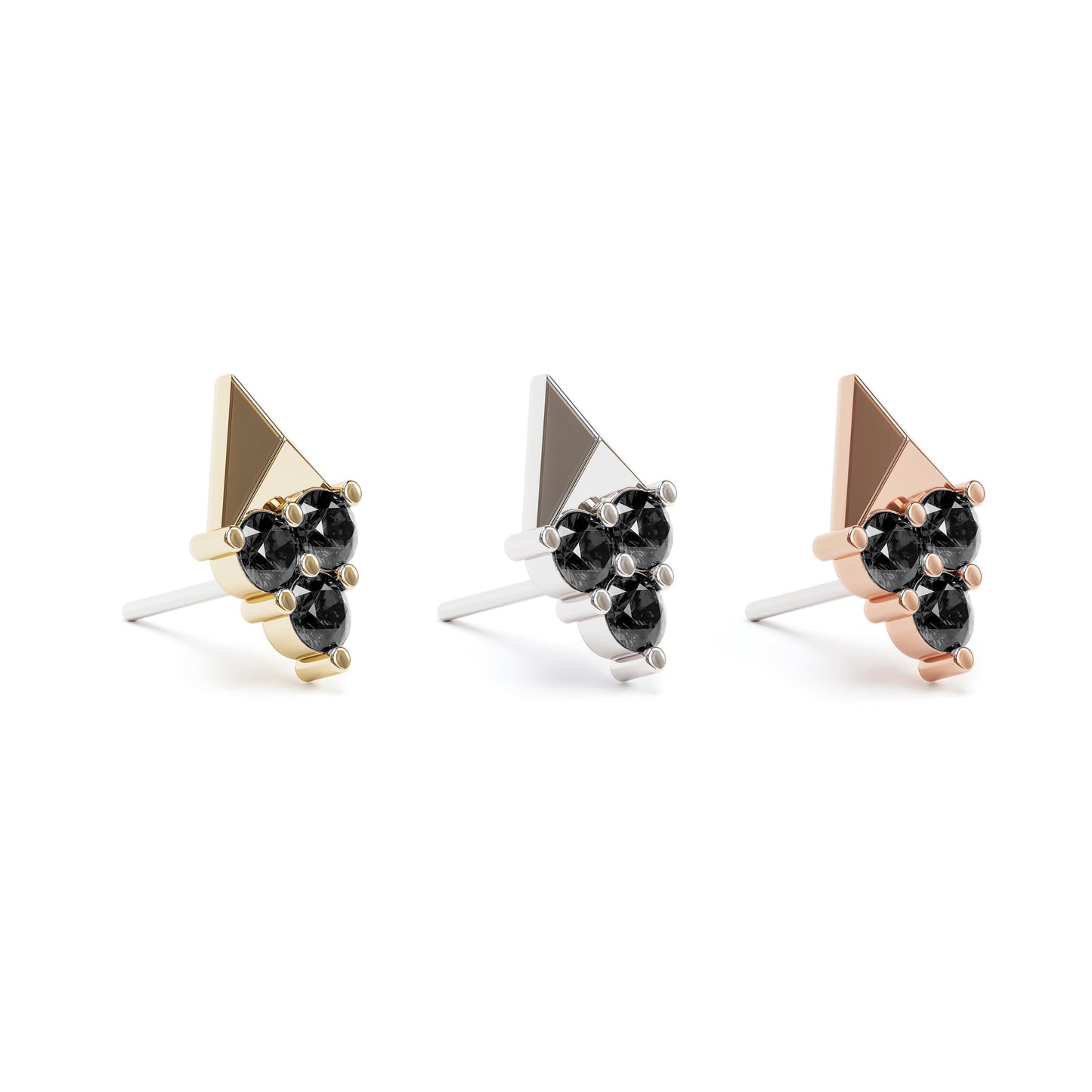 14K Gold Trio Black Diamond Pyramid Threadless End