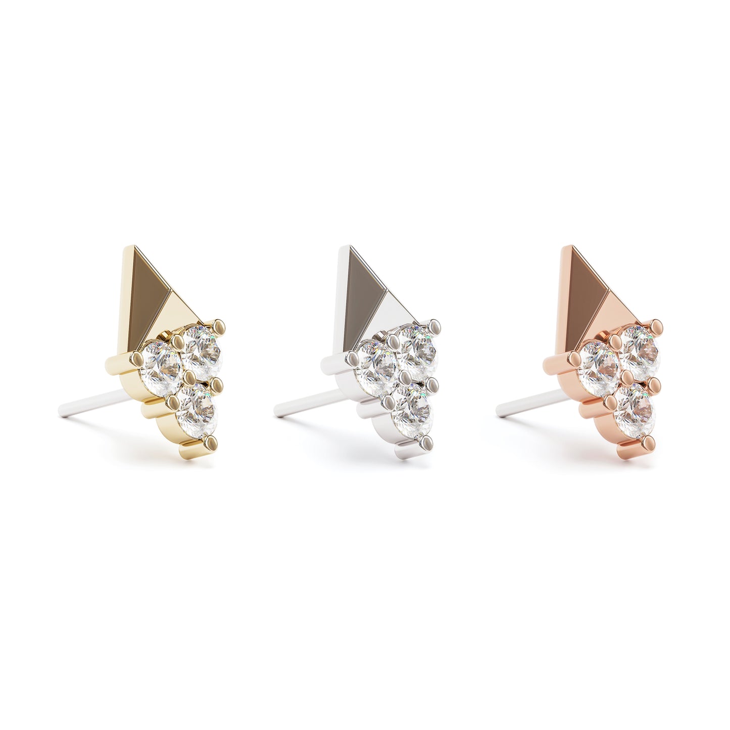 14K Gold Trio Diamond Pyramid Threadless End