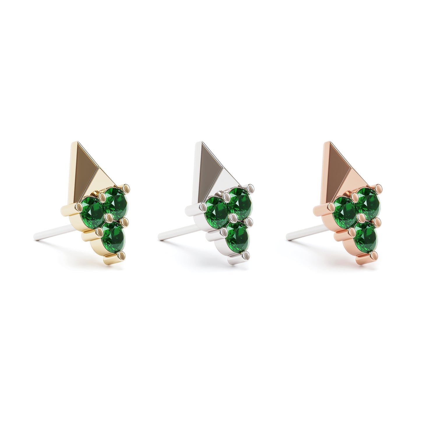 14K Gold Trio Emerald Pyramid Threadless End