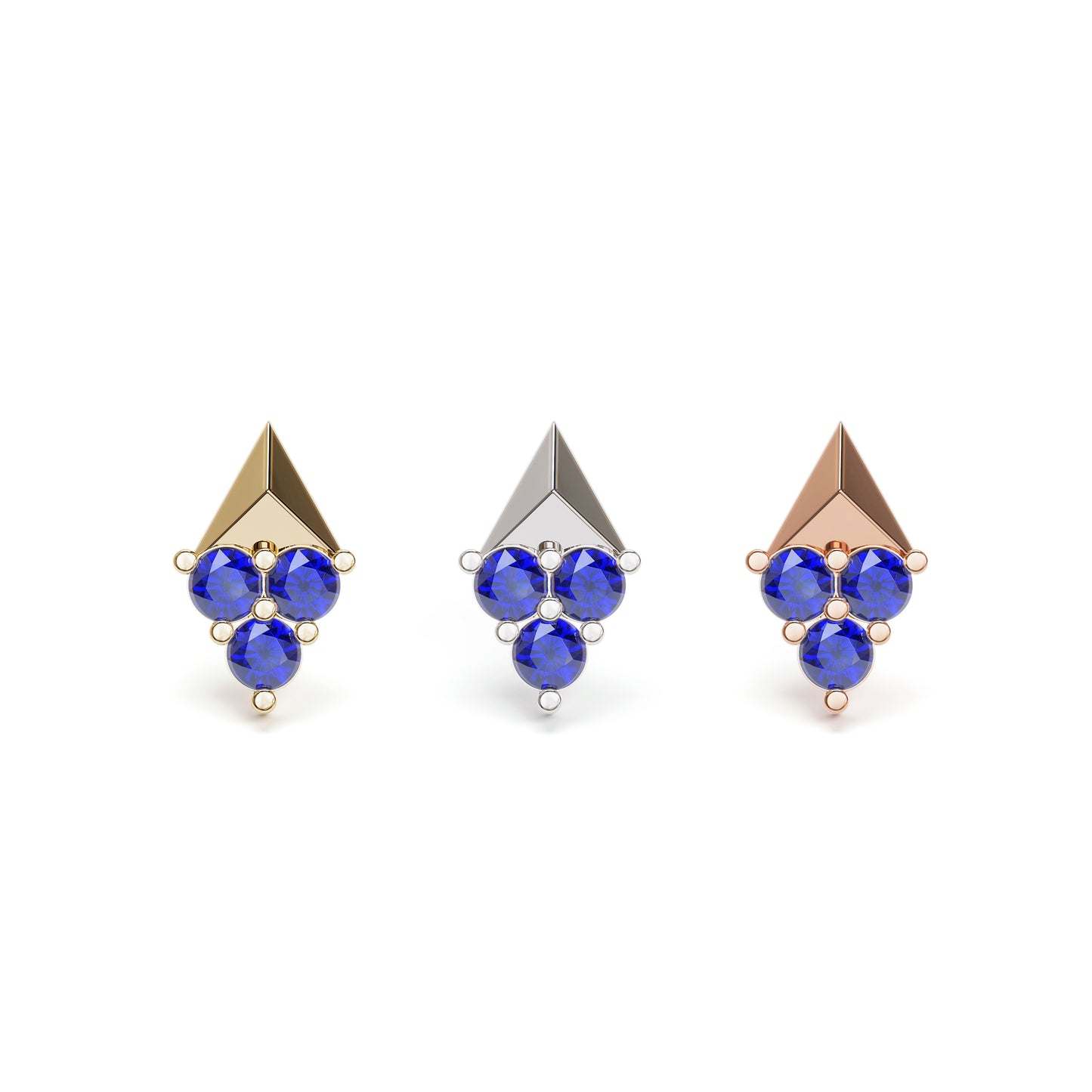 14K Gold Trio Sapphire Pyramid Threadless End