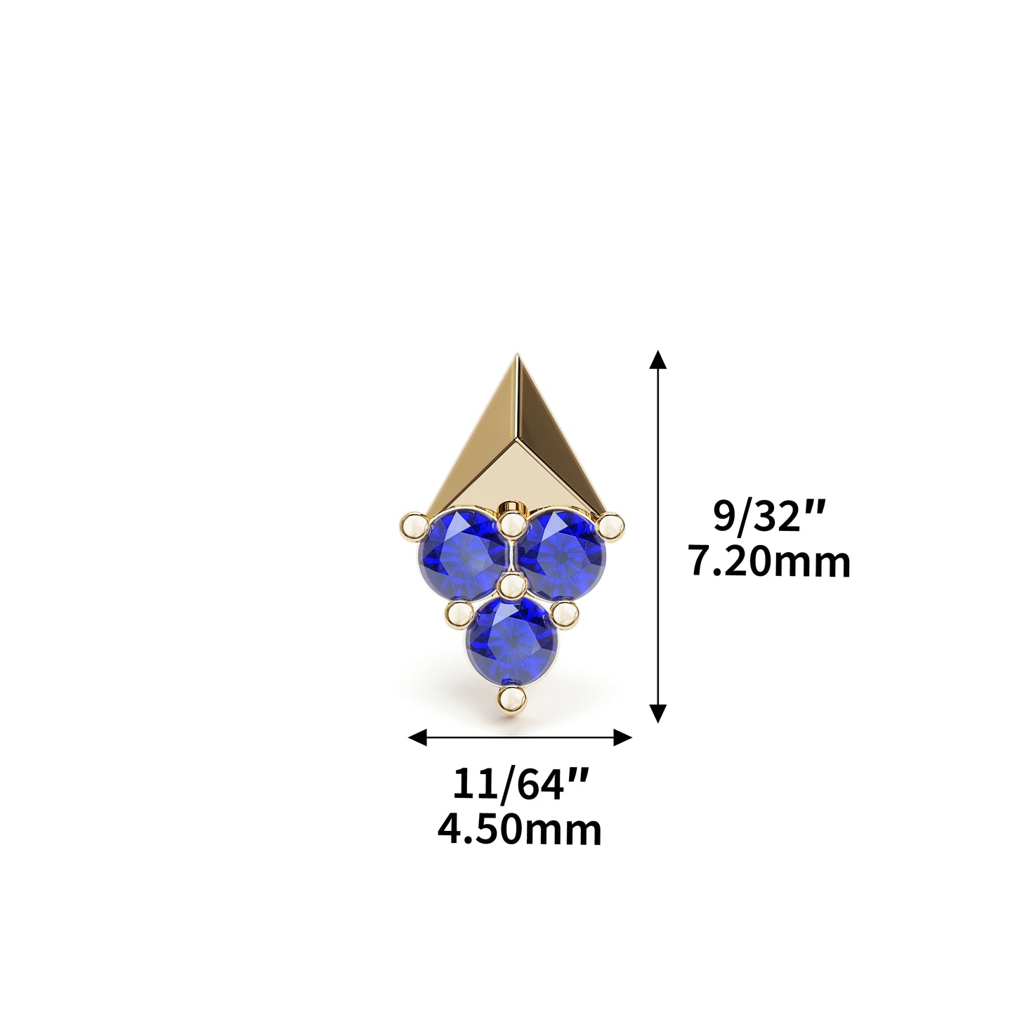 14K Gold Trio Sapphire Pyramid Threadless End