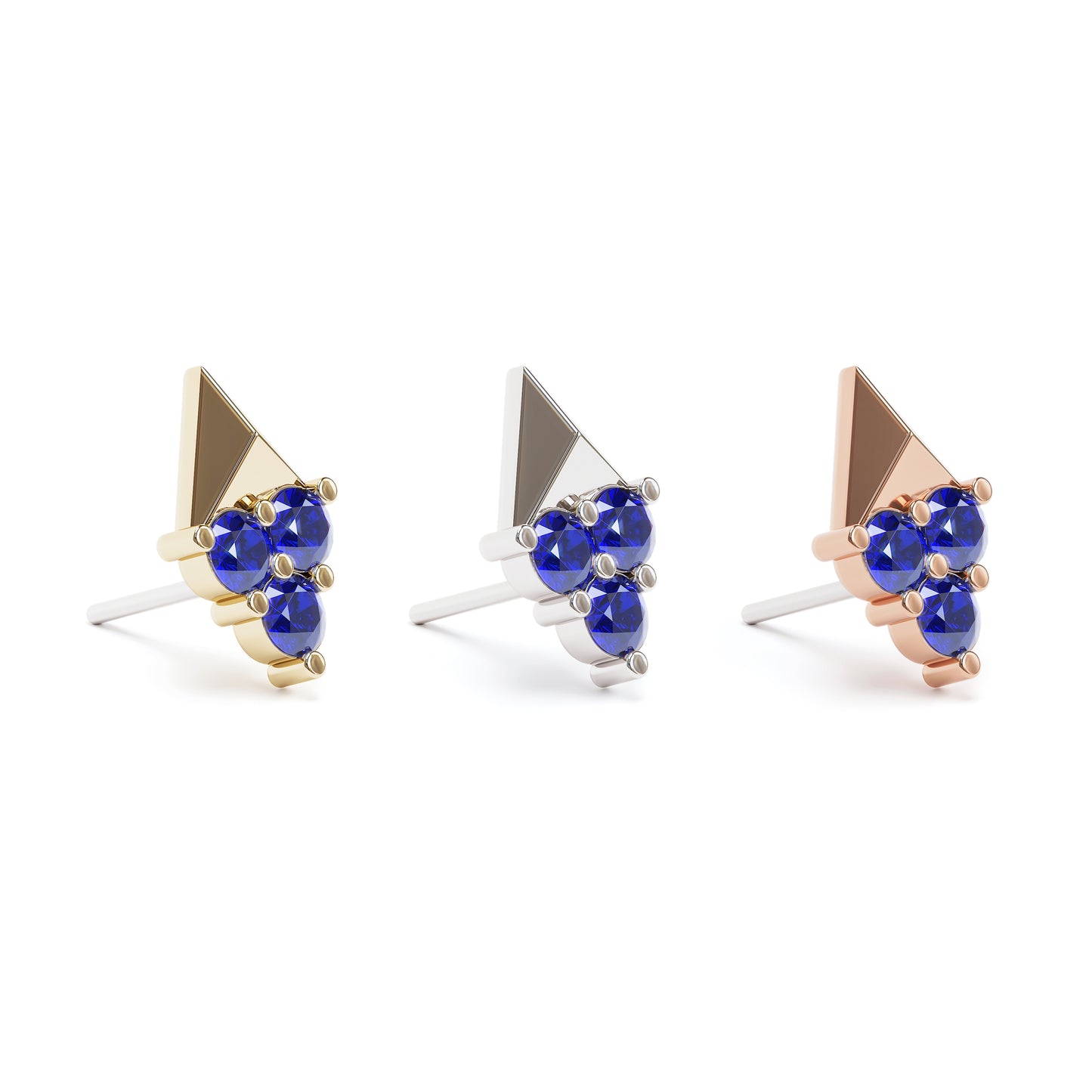 14K Gold Trio Sapphire Pyramid Threadless End