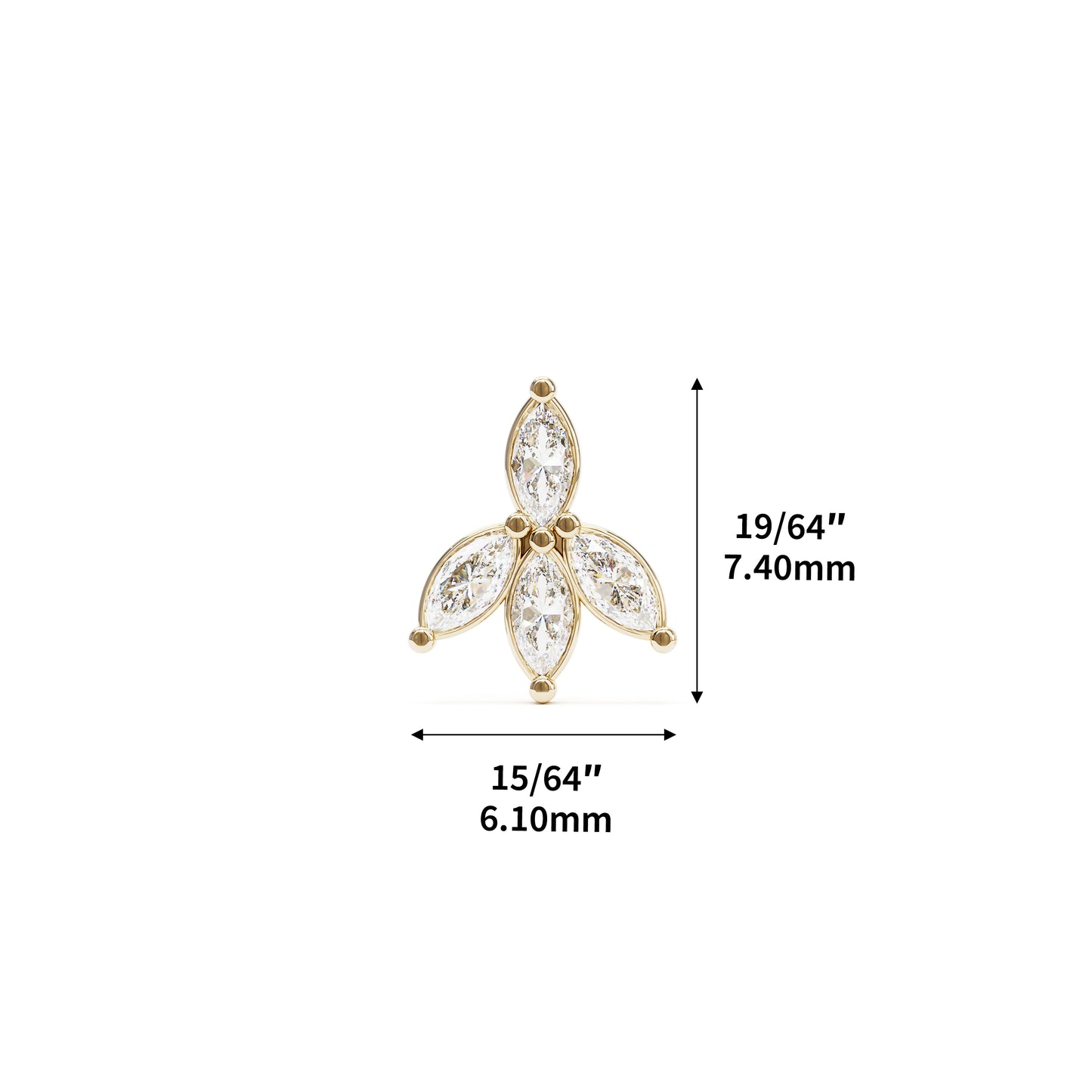 14K Gold Marquise Diamond Lotus Threadless End