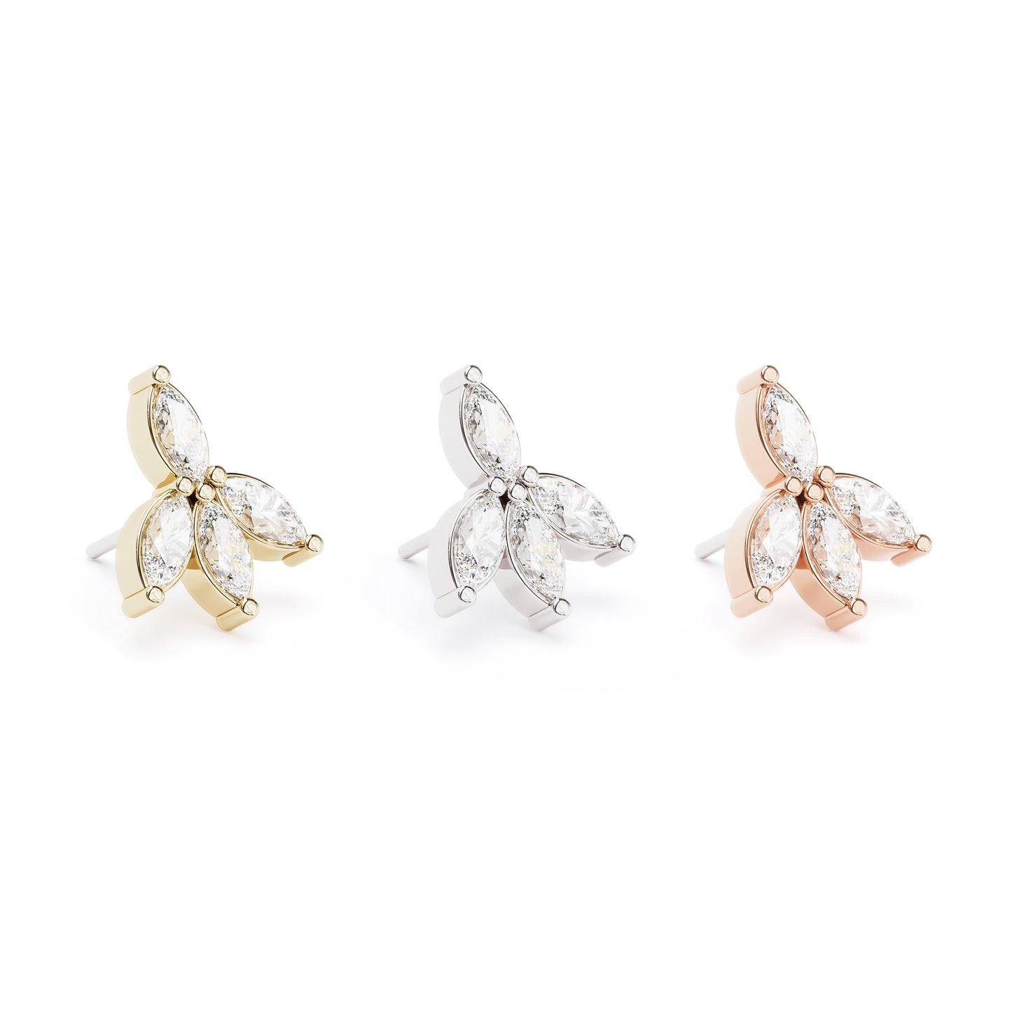 14K Gold Marquise Diamond Lotus Threadless End
