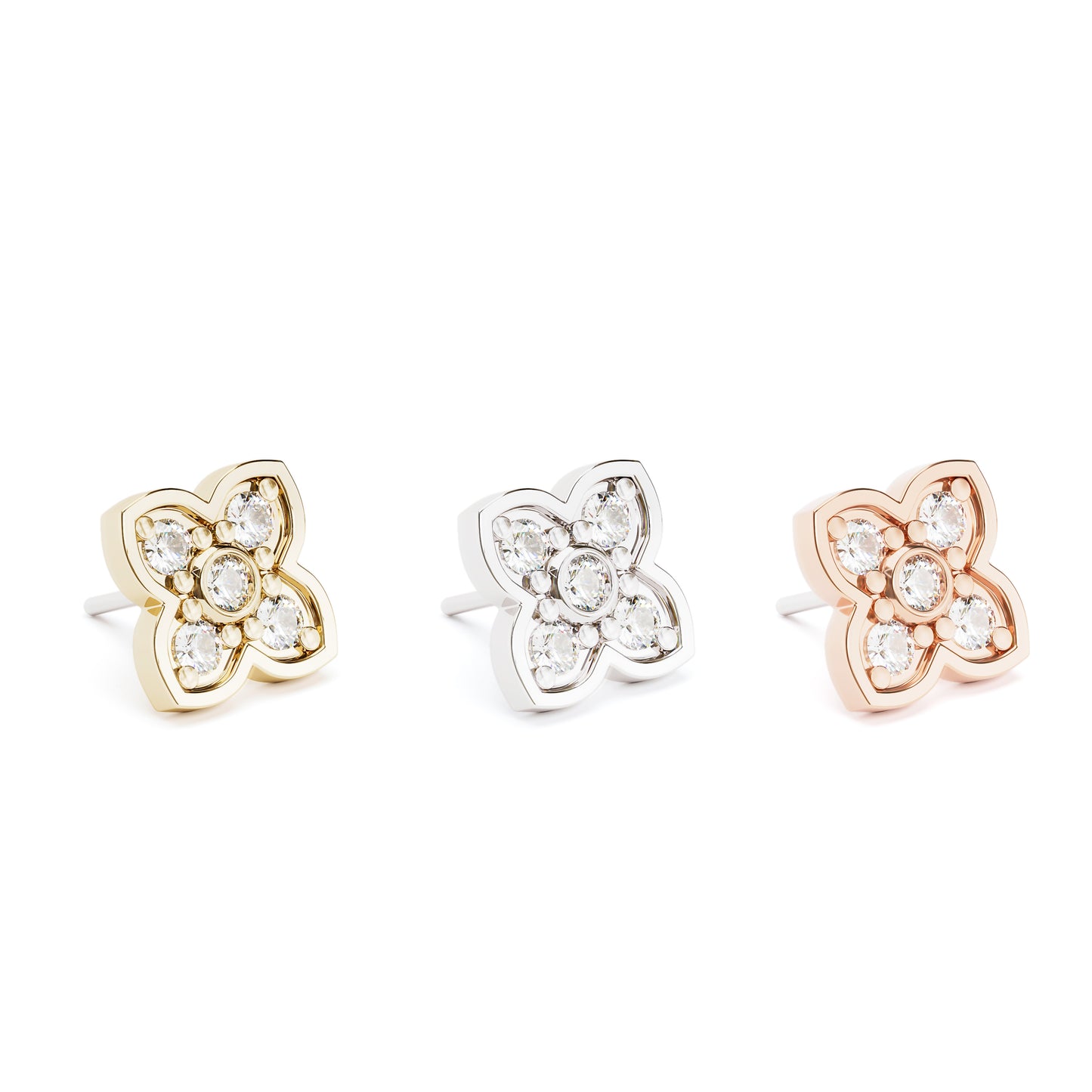 14K Gold Diamond Clover Threadless End
