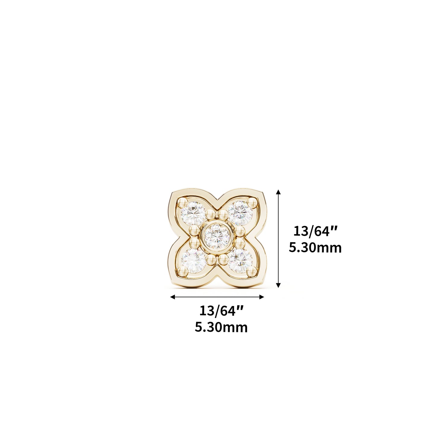 14K Gold Diamond Clover Threadless End