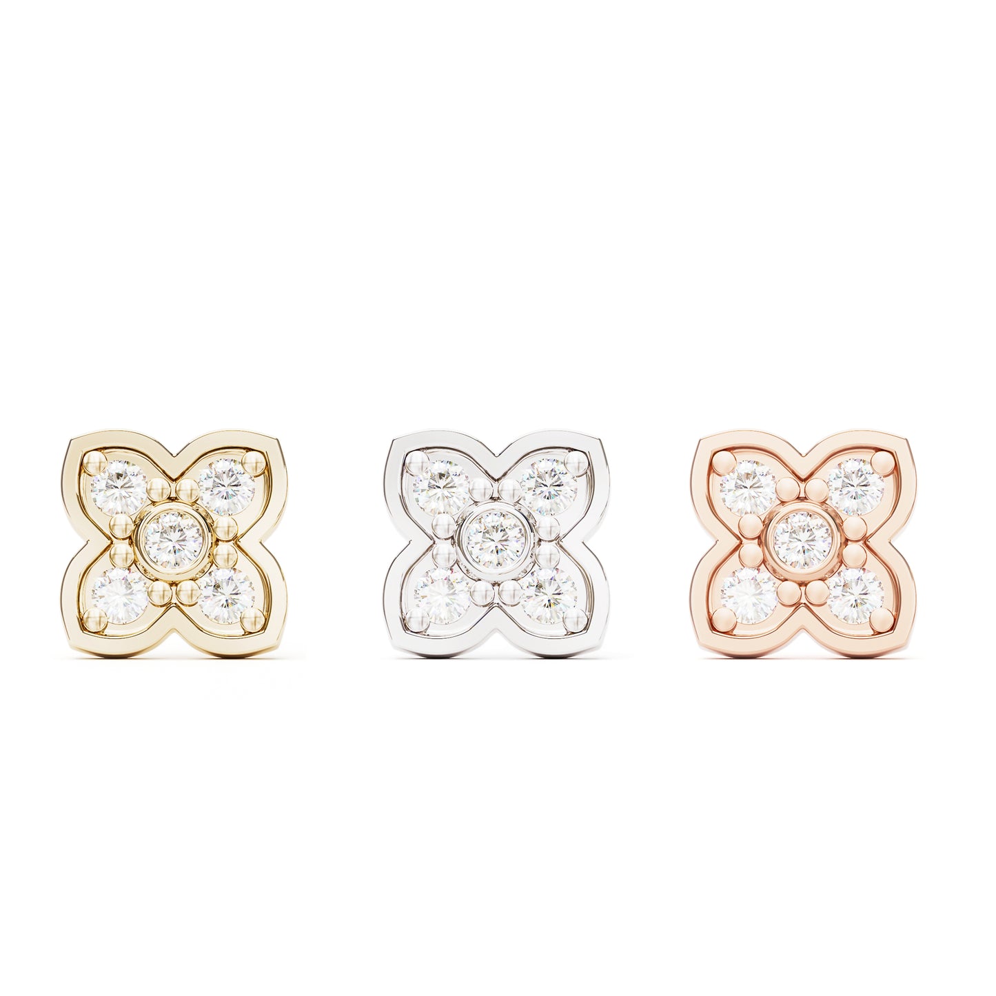 14K Gold Diamond Clover Threadless End