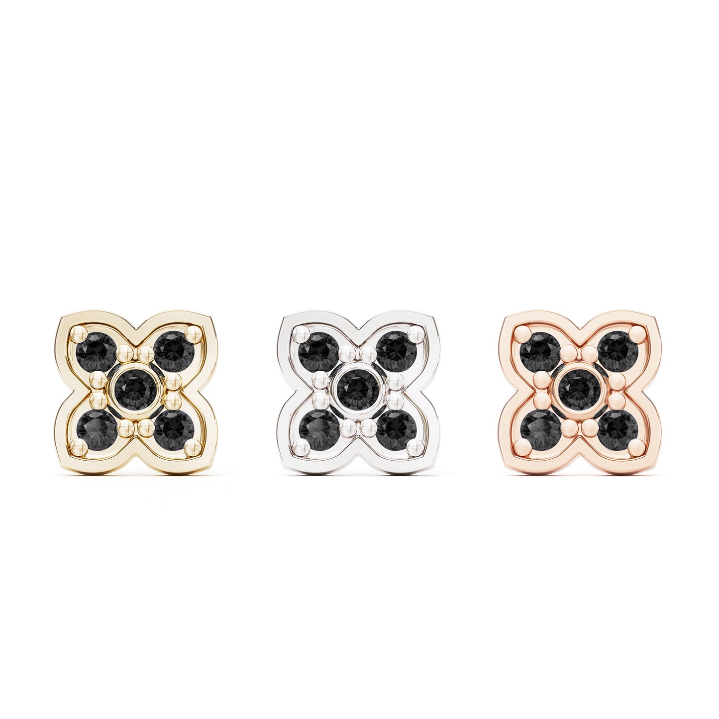 14K Gold Black Diamond Clover Threadless End