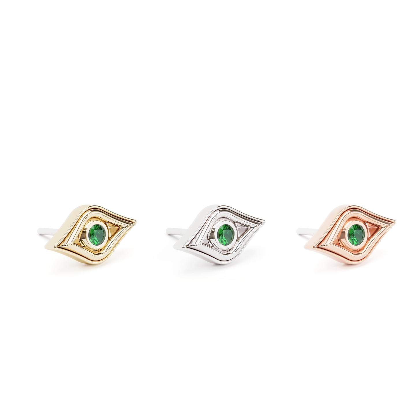 14K Gold Emerald Evil Eye Threadless End