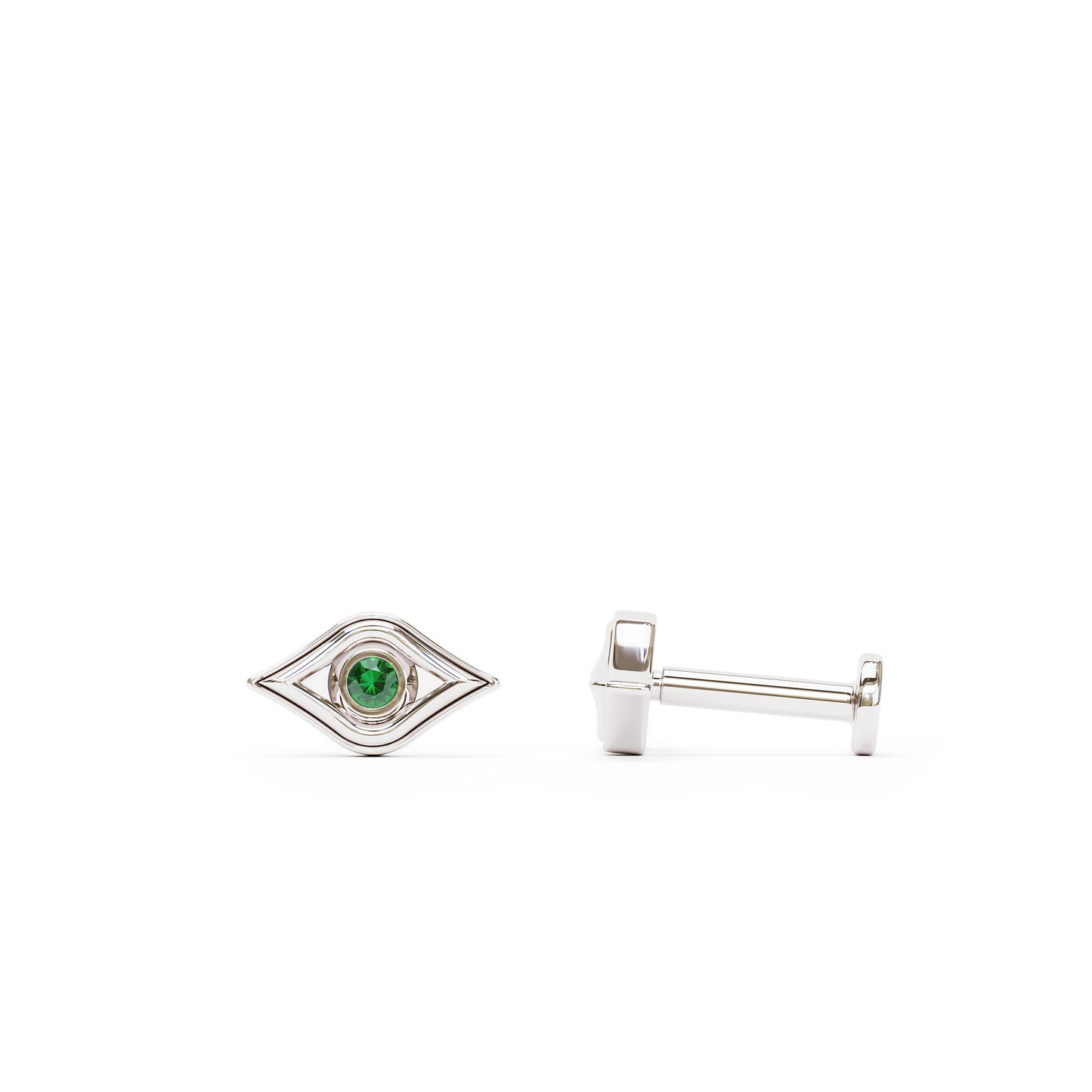 14K Gold Emerald Evil Eye Stud