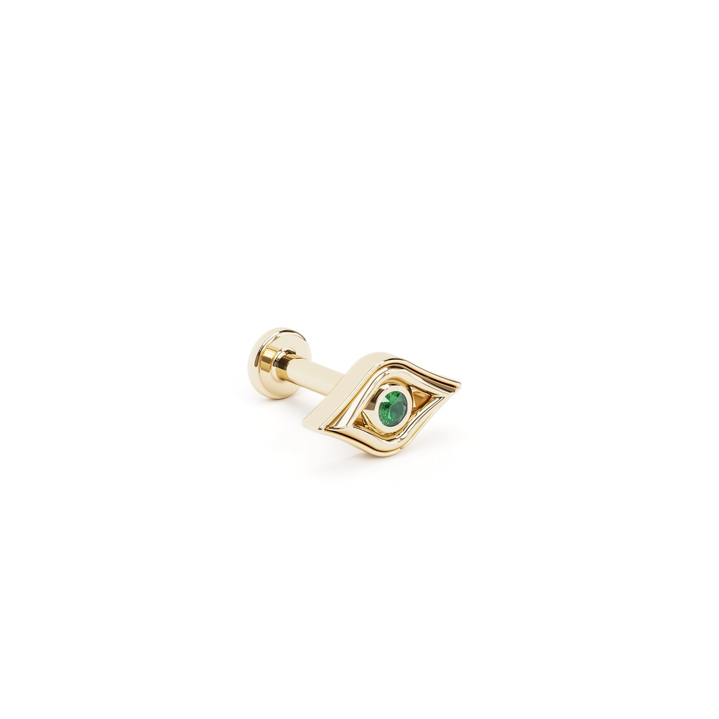 14K Gold Emerald Evil Eye Stud