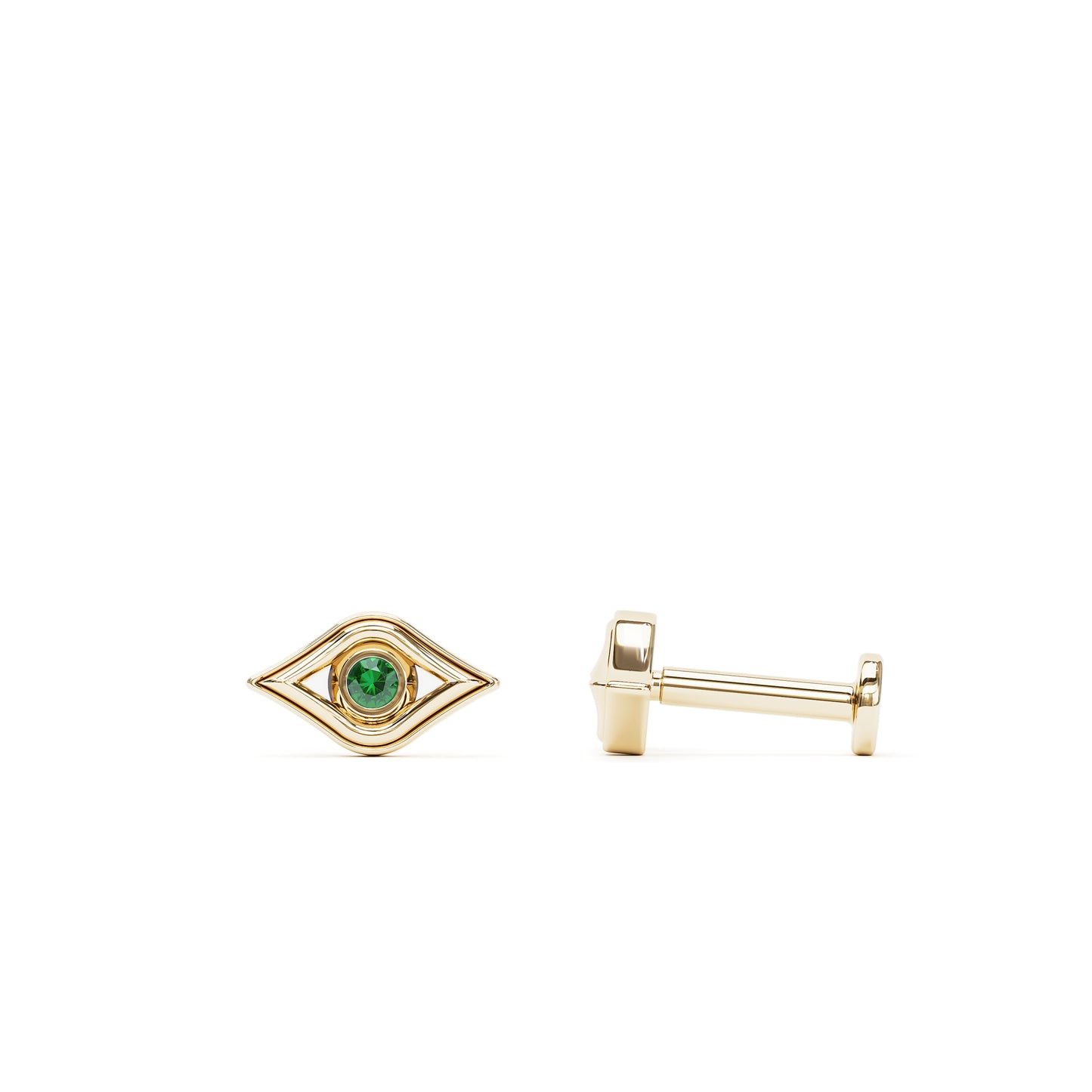 14K Gold Emerald Evil Eye Stud