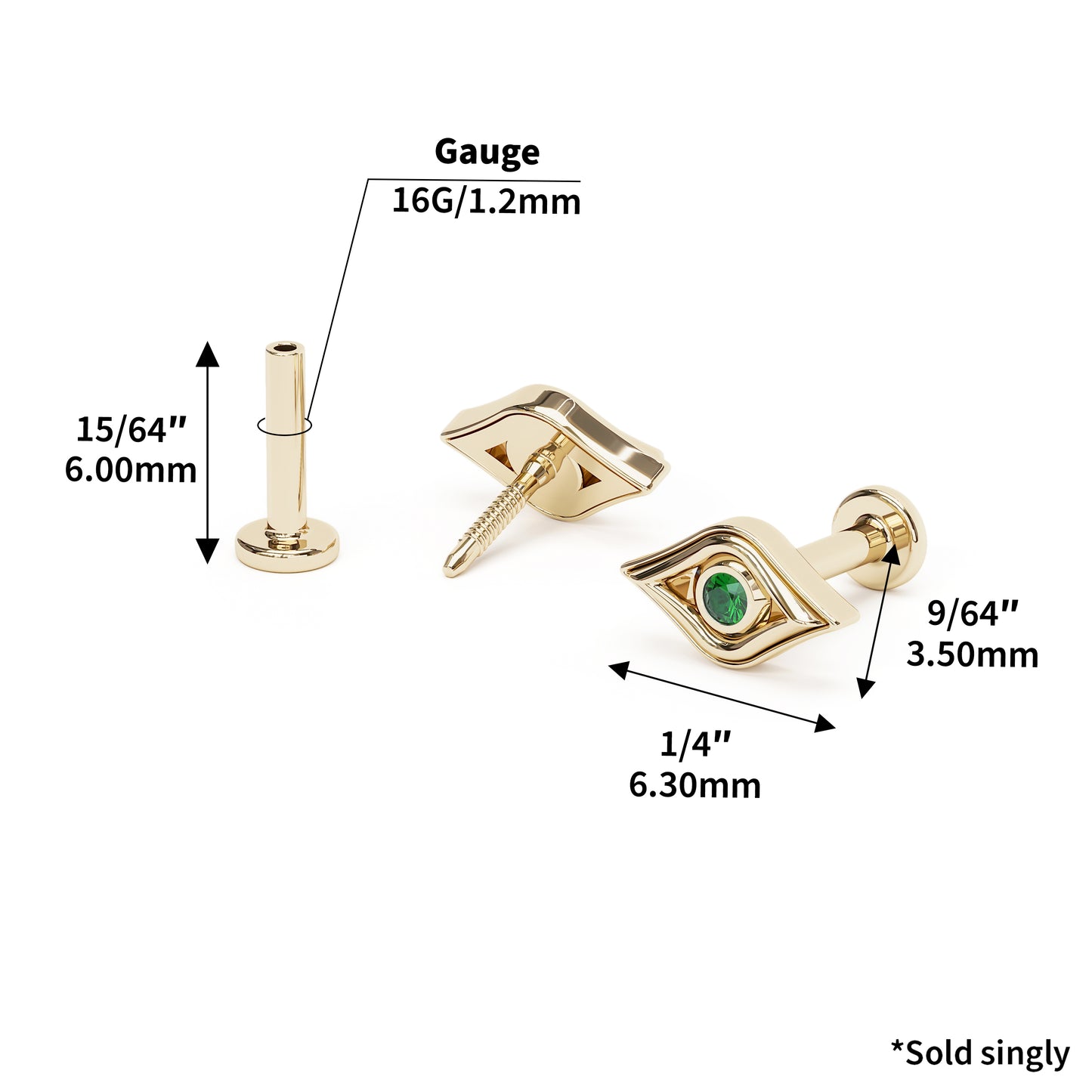 14K Gold Emerald Evil Eye Stud