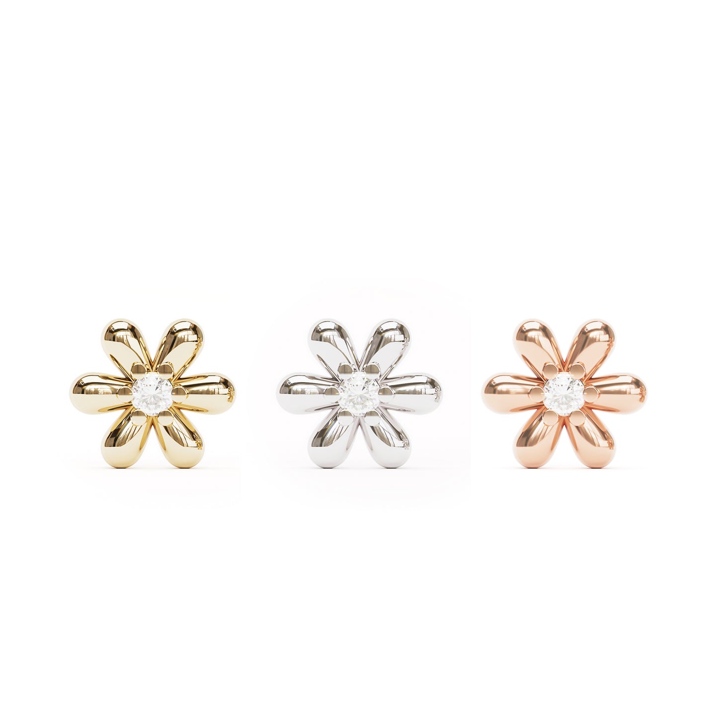 14K Gold Diamond Flower Threadless End