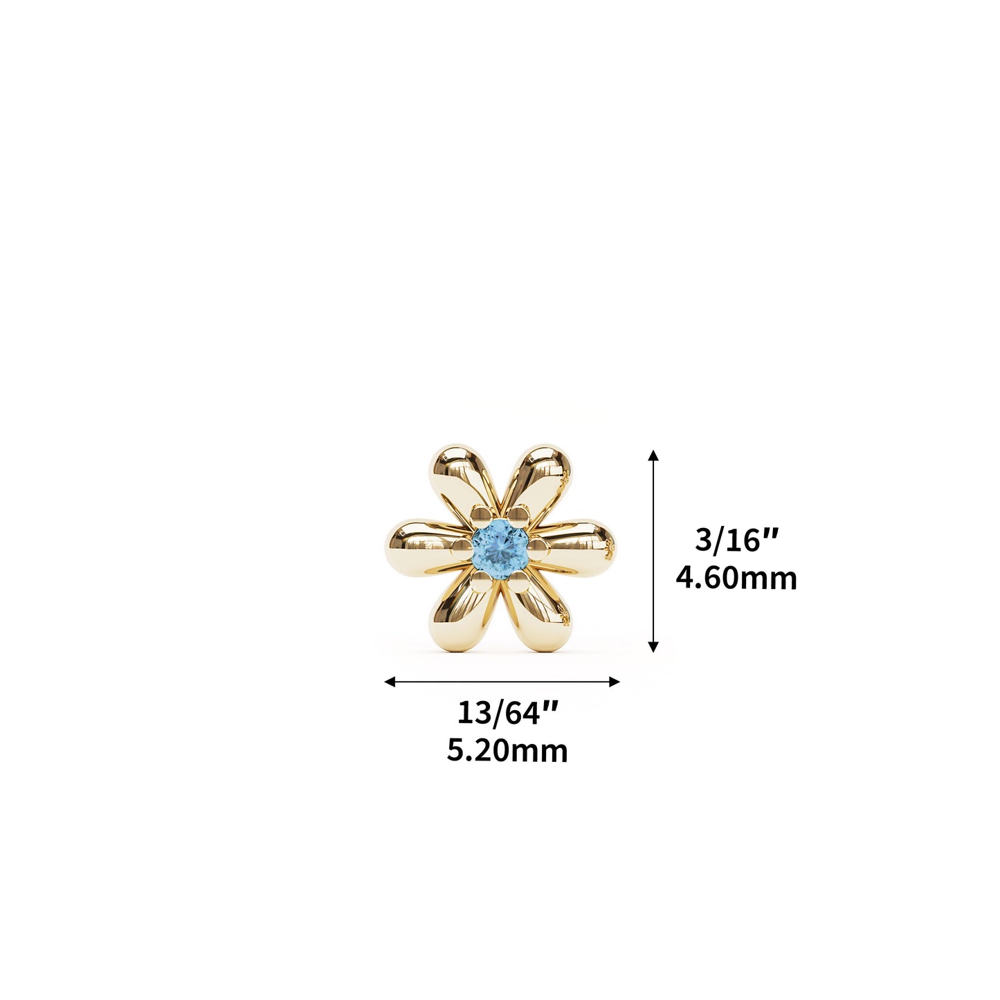 14K Gold Blue Topaz Flower Threadless End