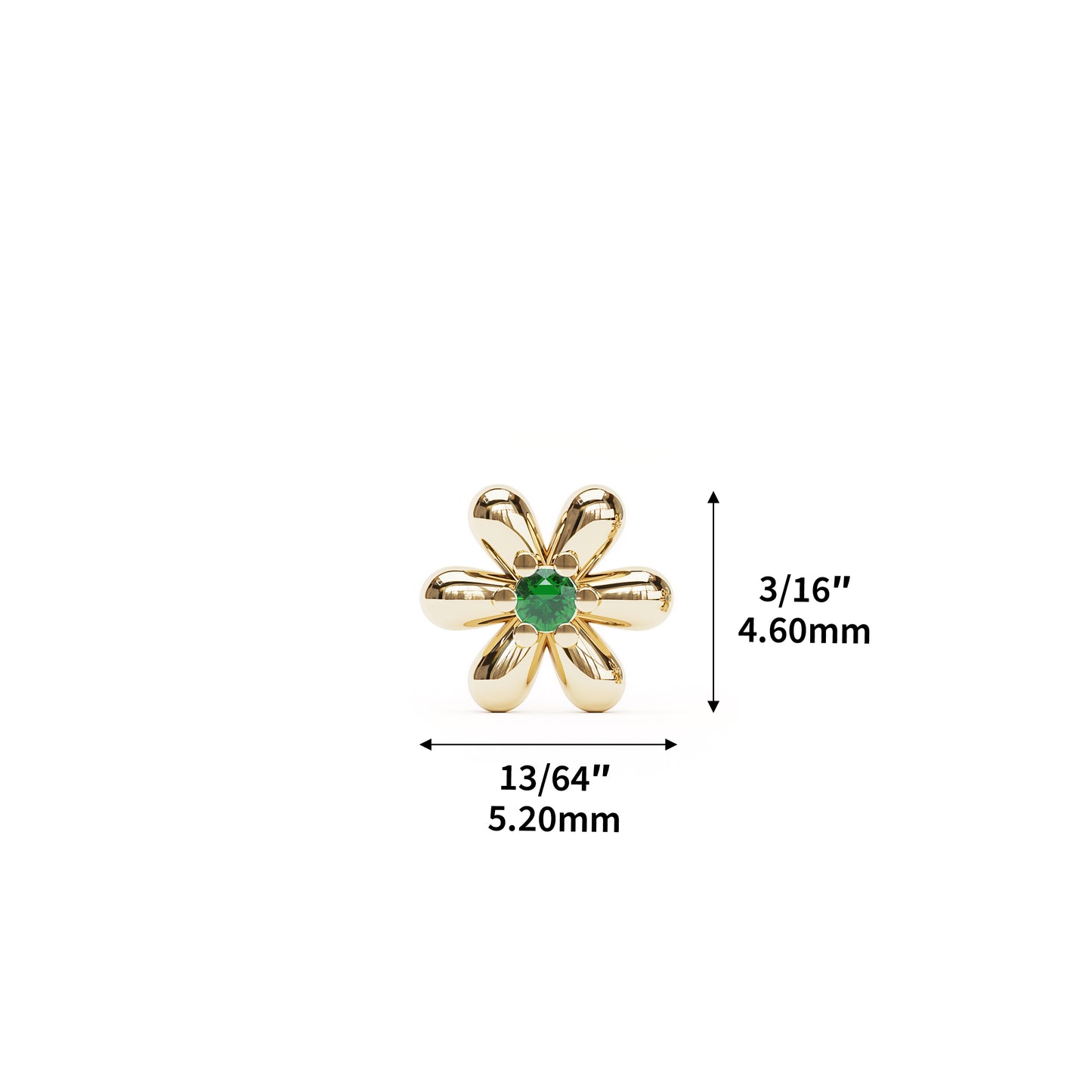 14K Gold Emerald Flower Threadless End