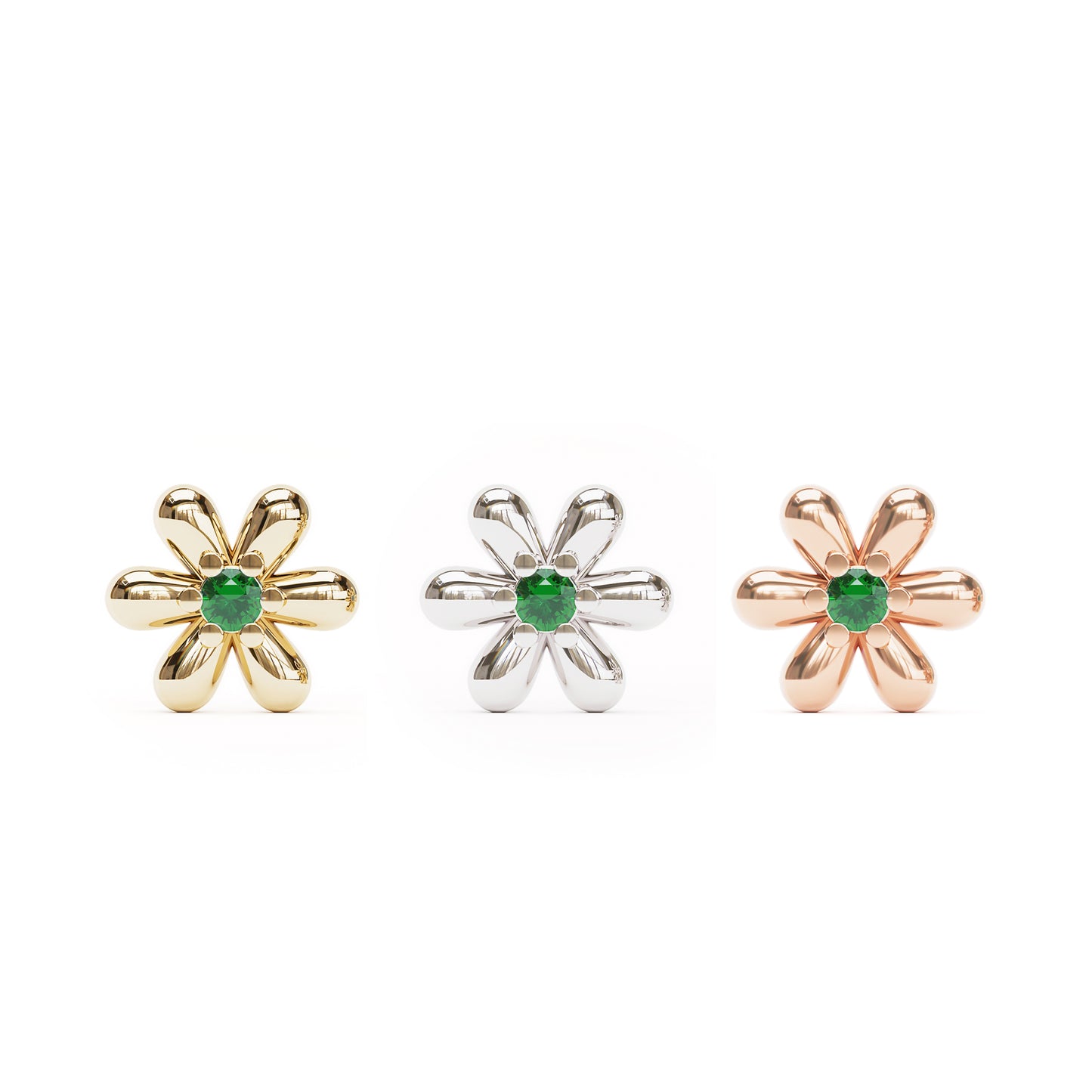 14K Gold Emerald Flower Threadless End