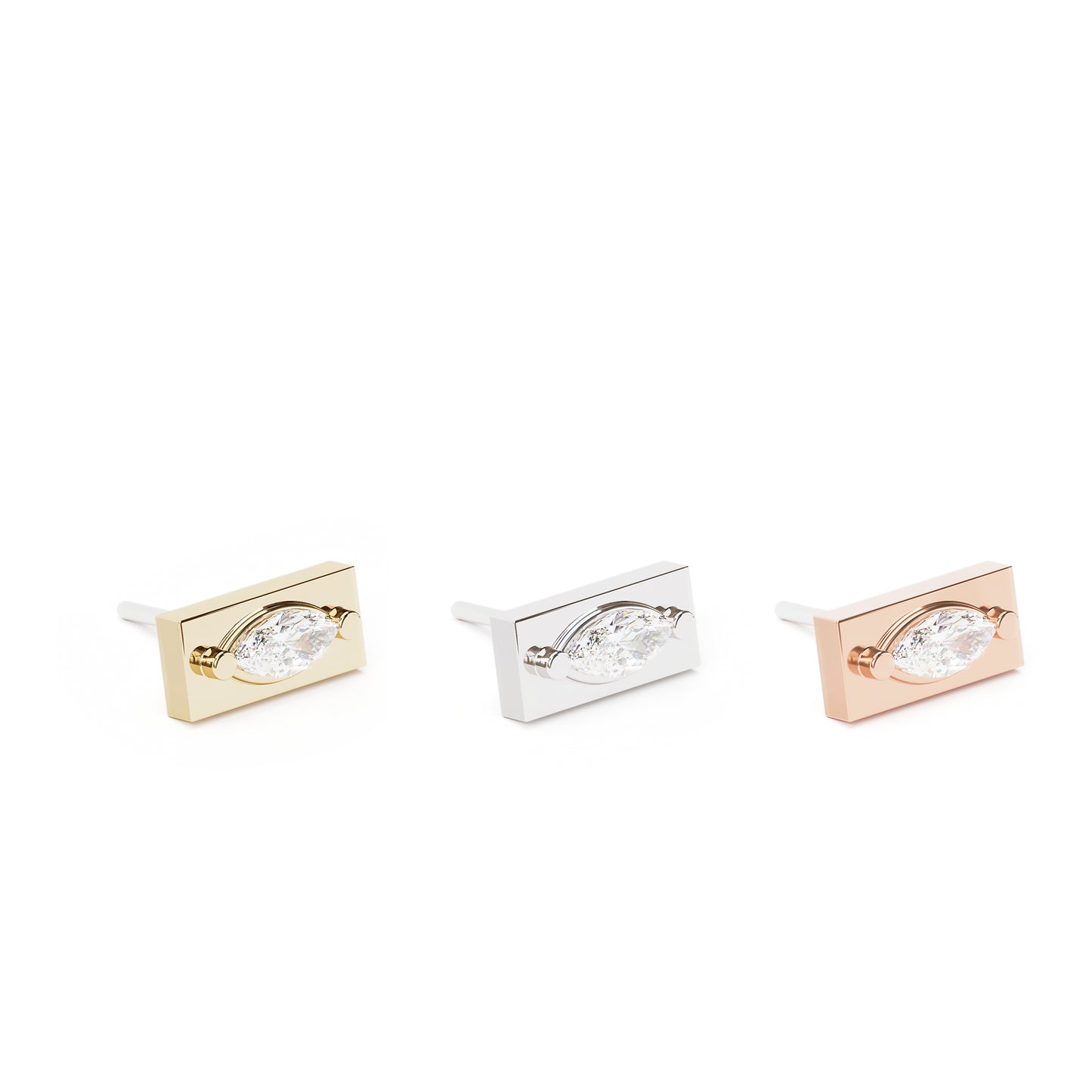 14K Gold Marquise Diamond Bar Threadless End