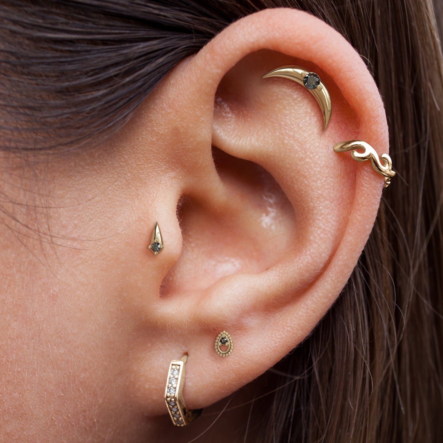 14K Gold Black Diamond Spike Threadless End