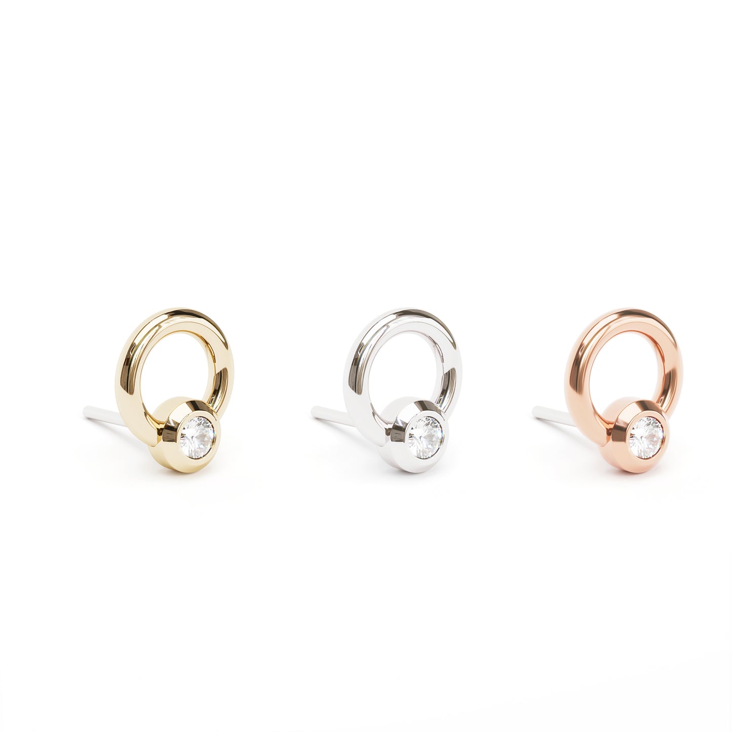 14K Gold Bezel-Set Diamond Open Circle Threadless End