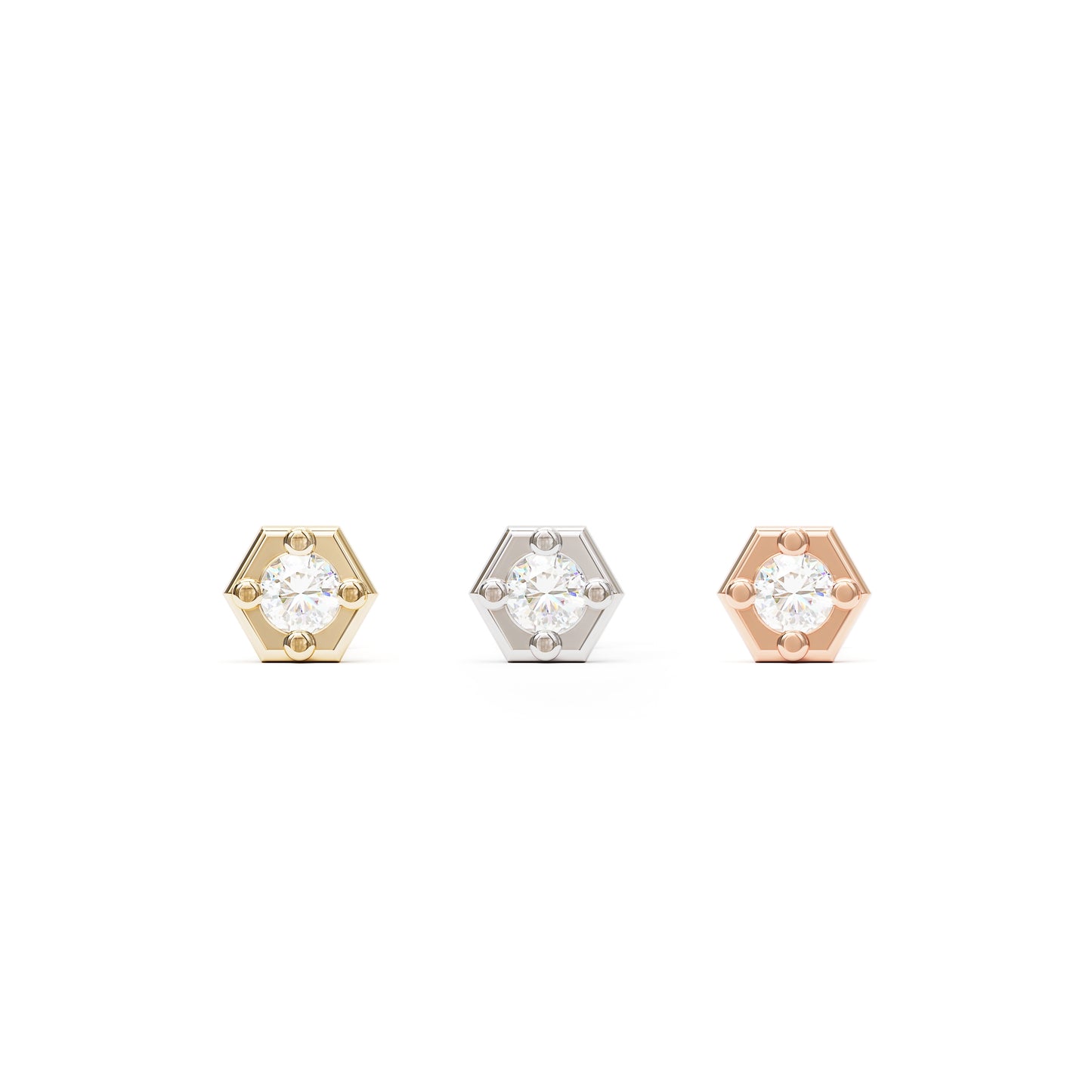 14K Gold Diamond Hexagon Threadless End